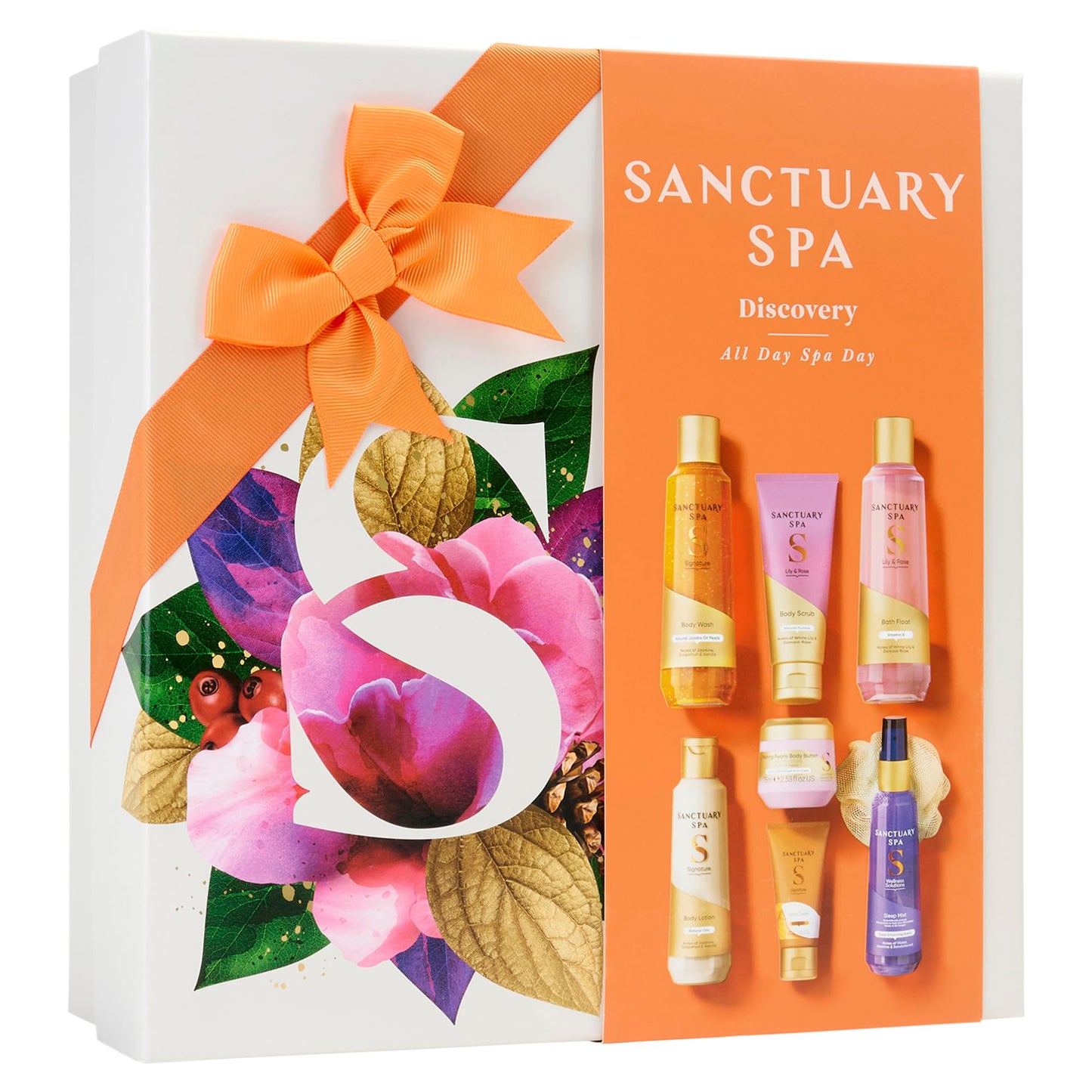 Sanctuary Spa All Day Spa Day Gift Set, Pampering Bath & Body Collection with Body Wash, Scrub, Lotion & More, Christmas Self-Care Kit for Her