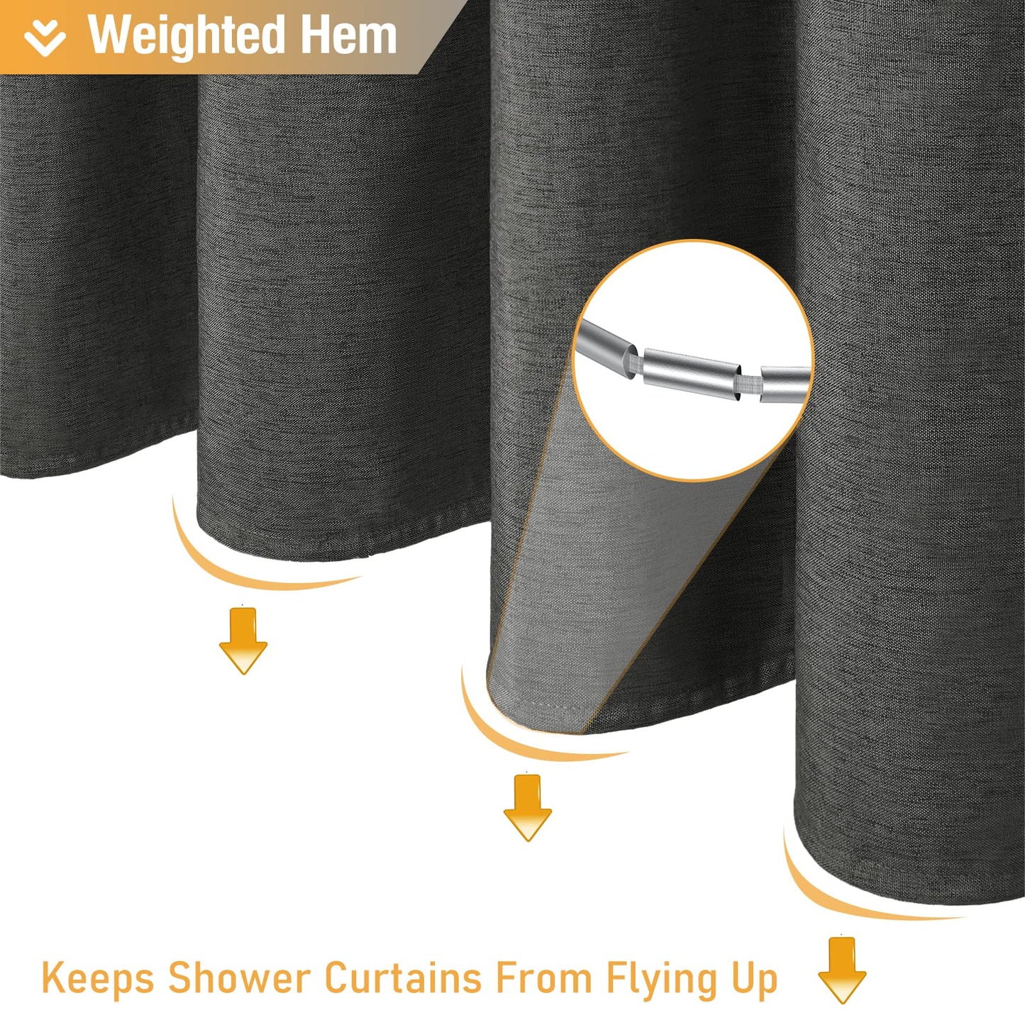 BTTN Extra Long Linen Look Shower Curtain, 182x214cm, Charcoal Grey