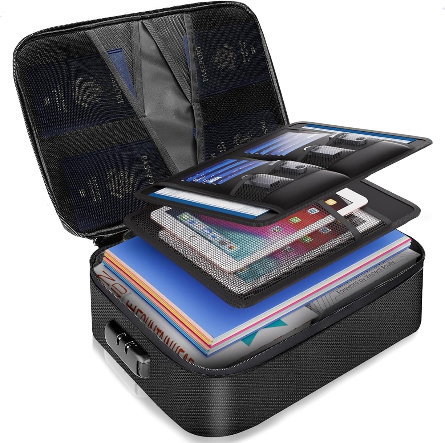 Urban Nook Fireproof Document Box - 14.2"x10.6"x4" Large Capacity Fireproof Document Bag with Combination Lock - Lightweight & Water-Resistant 3-Layer