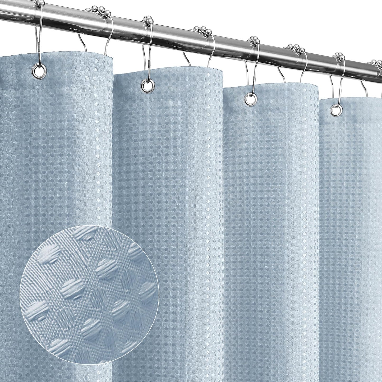 Gibelle Fog Blue Shower Curtain, Waffle Weave Textured Fabric Shower Curtain for Bathroom - Soft Cloth & Hotel Spa Luxury, Water Repellent, Machine