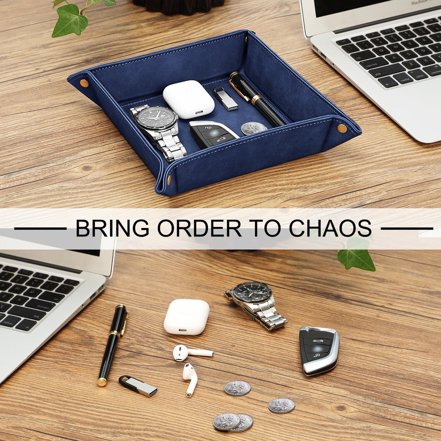 SITHON Valet Tray Premium PU Leather Desktop Storage Organizer