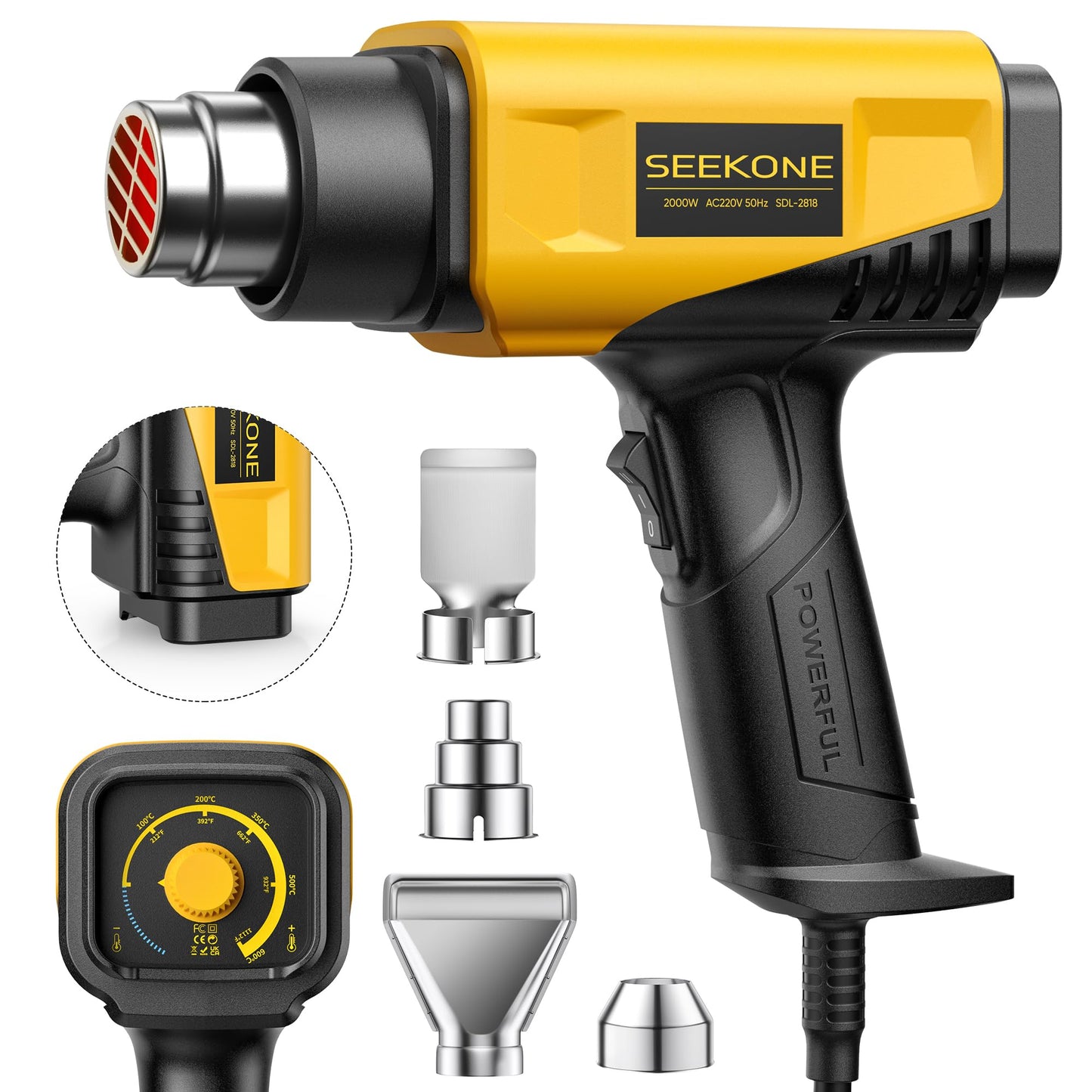SEEKONE Heat Gun 2000W Hot Air Gun with Adjustable Temperature 50-600? and Dual Air Flow Heat Guns Kit with 1.5S Fast Heating and Overload Protection