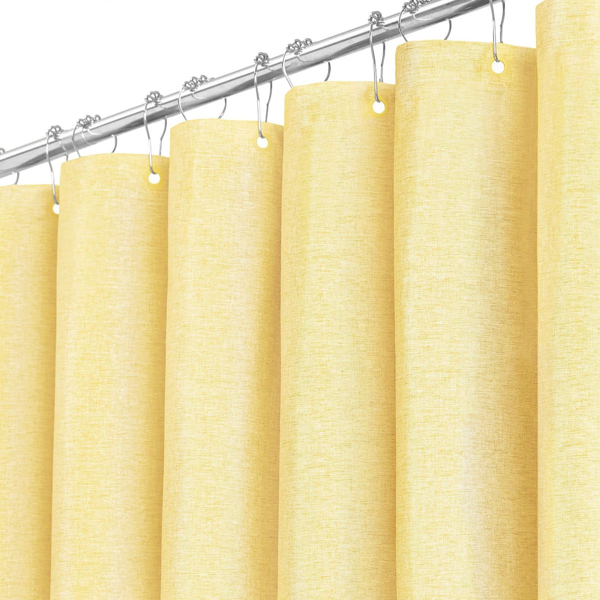 BTTN Yellow Linen Shower Curtain, Modern Mildew Resistant Textured Fabric, Luxury Waterproof Polyester for Wet Bathroom, Durable and Washable, Thick