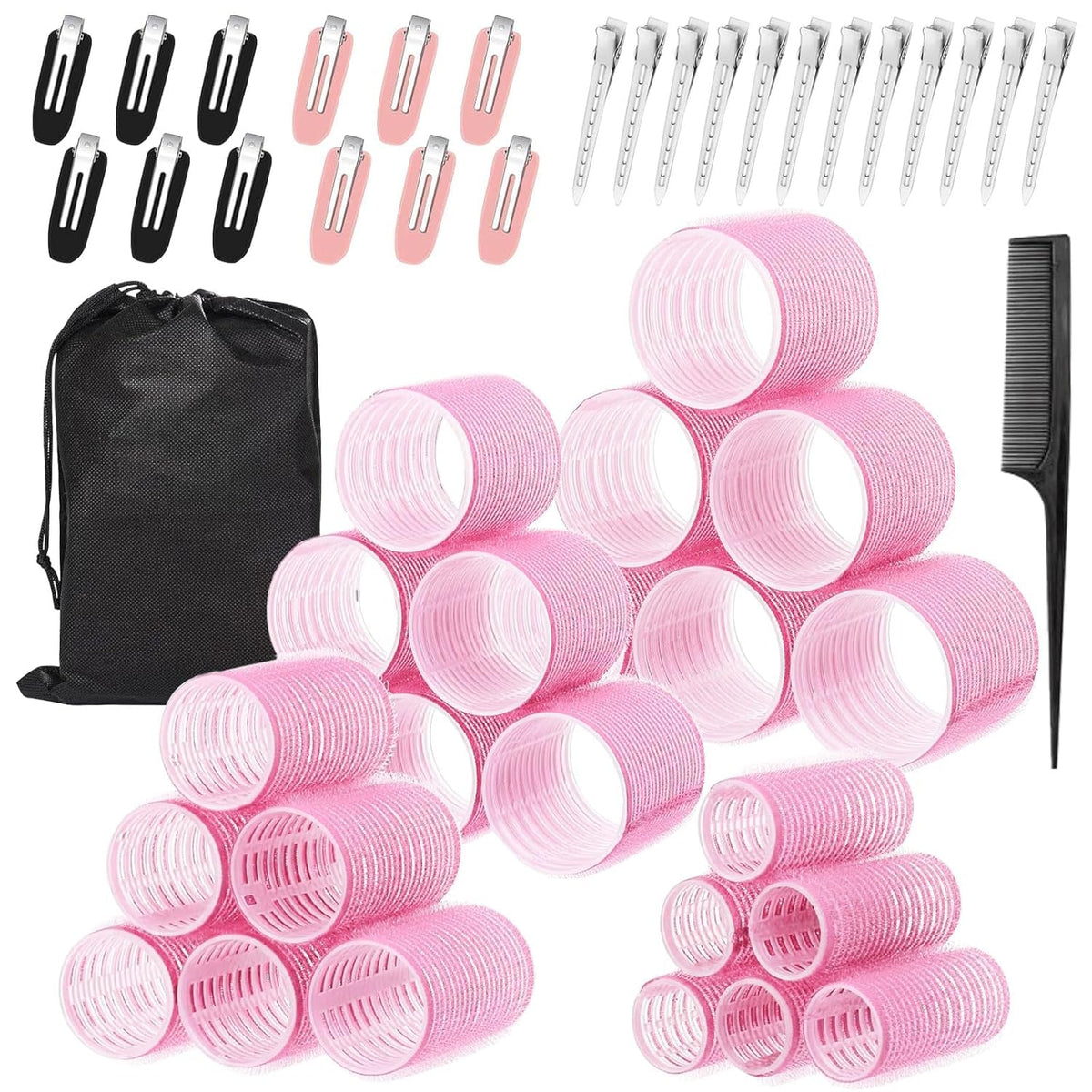 Hair Rollers with Clips 50PCS, Rollers for Hair Volume 4 Sizes (60/48/36/25mm) with 24 Clips, Large Hair Curlers Rollers for Long, Medium, Short,