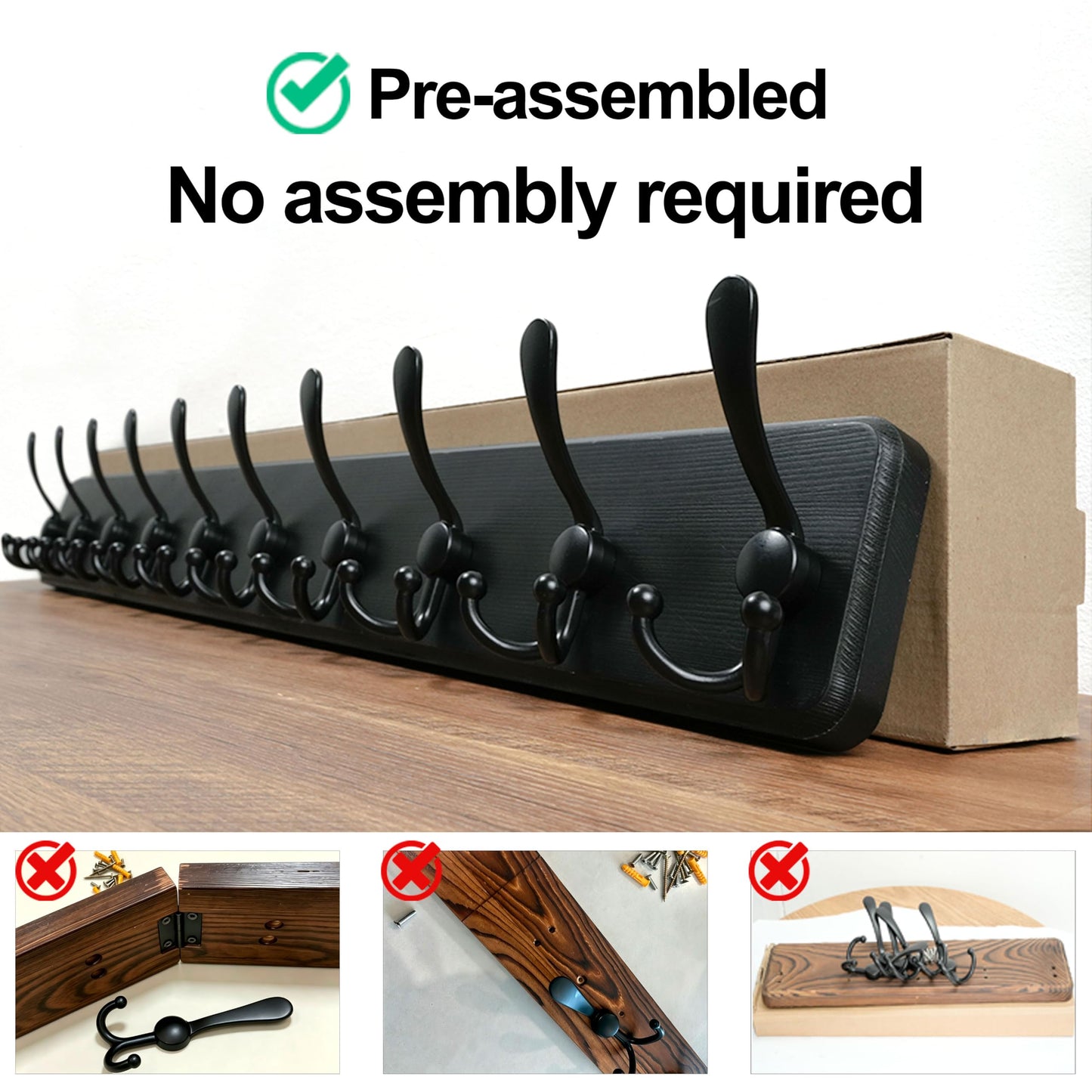 WEBI Coat Rack Wall Mounted Long, 98cm Long,10 Tri Hooks for Hanging Coats,16" Hole to Hole,Wood Coat Hooks Wall Mounted,Wall Coat Hanger,Hook Rack