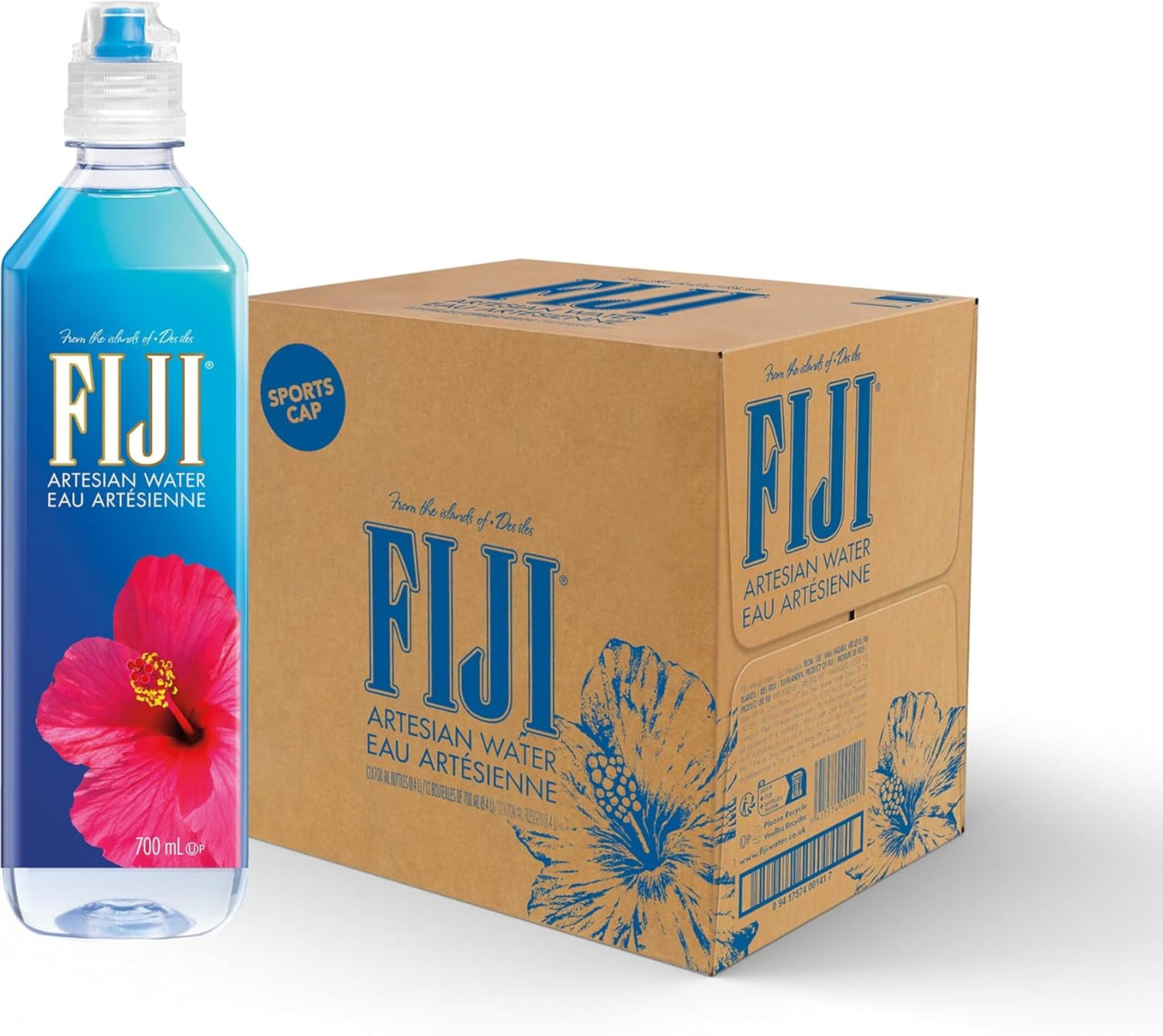FIJI Artesian Bottled Water 700mL (Pack of 12) - Sports Cap