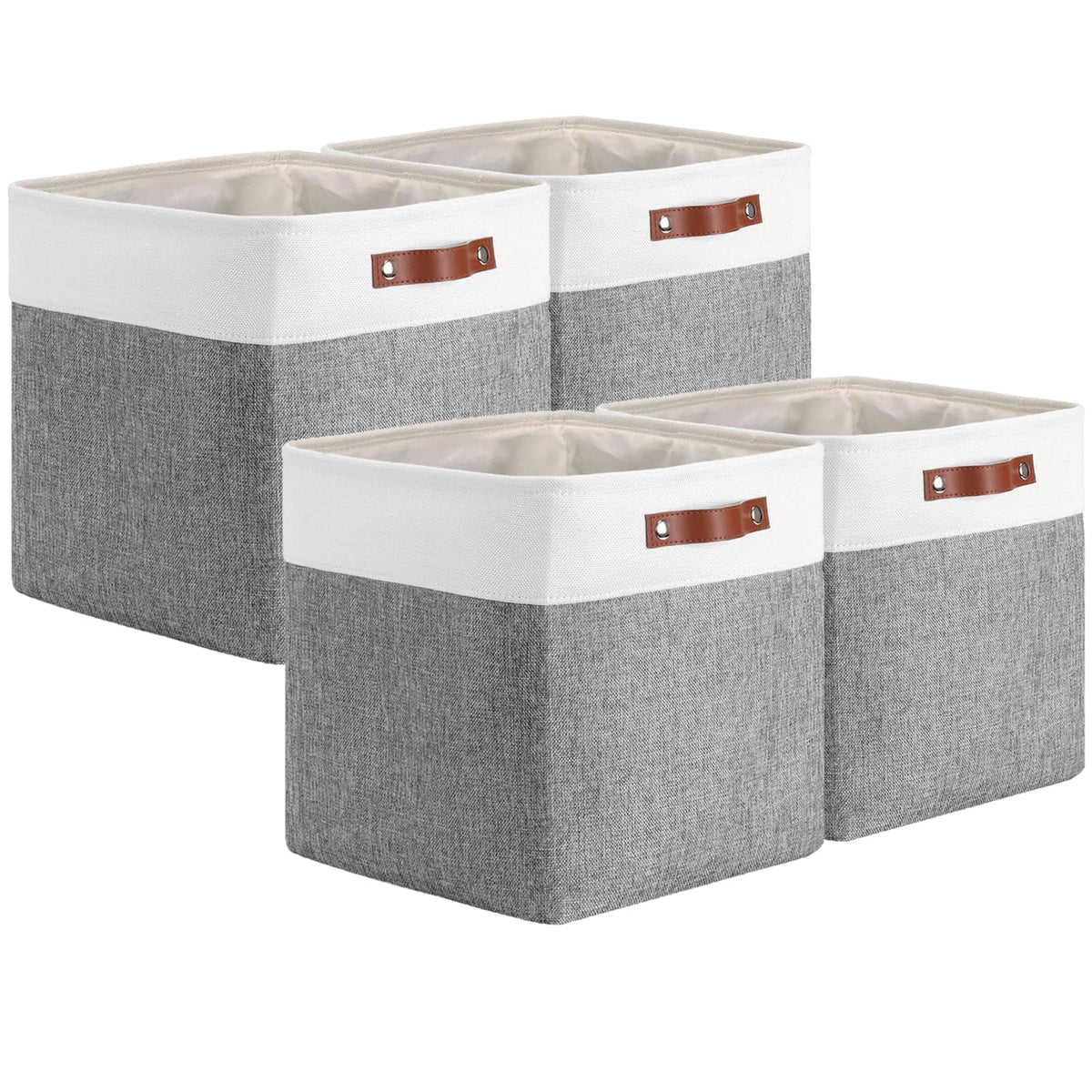 Mangata 25|28|30|33cm Fabric Storage Boxes, Set of 4 Storage Cubes(30x30x30cm, Grey White)