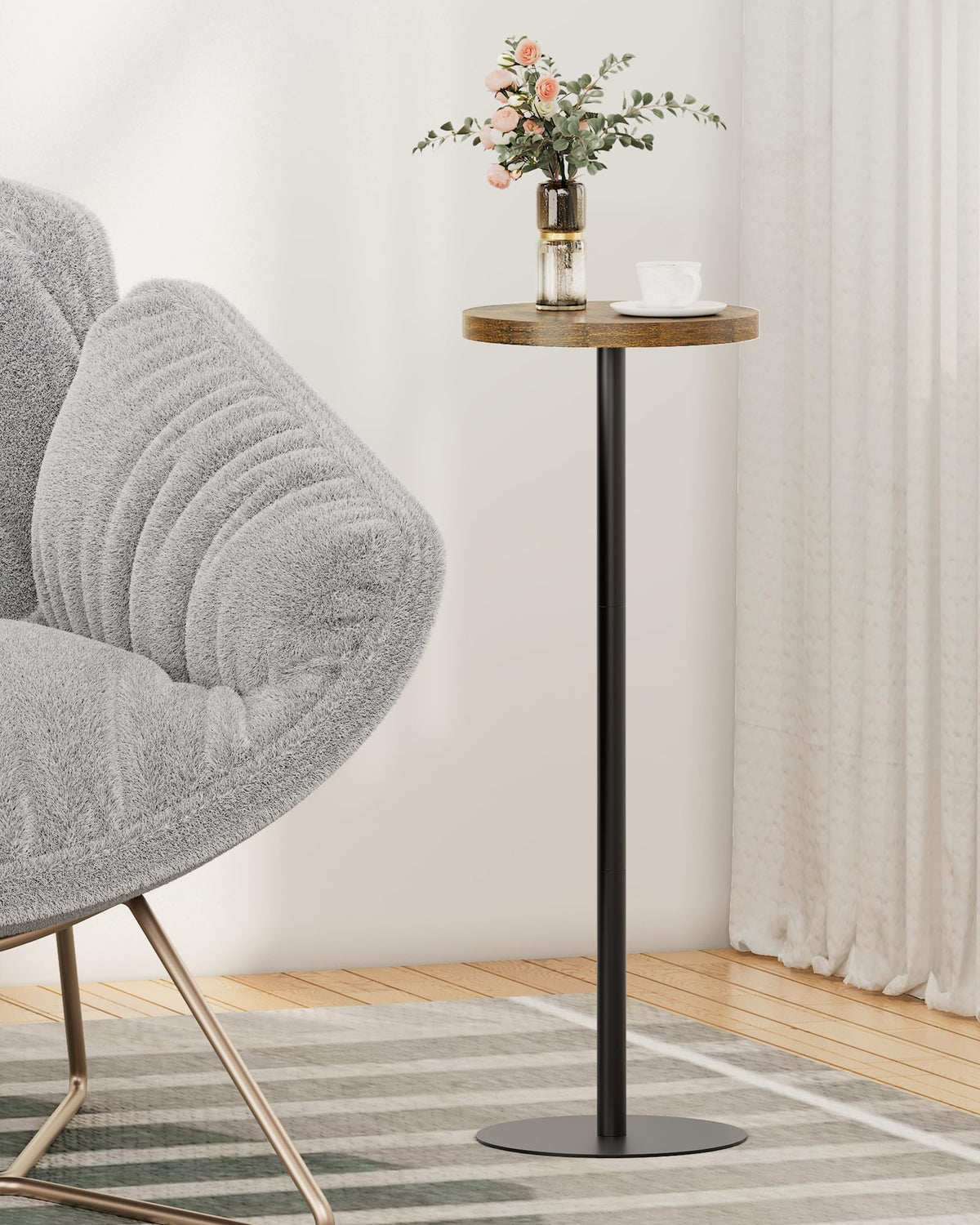 TUTOTAK Tall Round Side Table, Small End Table, Set of 2, Drink Table, Pedestal Side Table, livingroom, Brown V1TB01BB0652EU