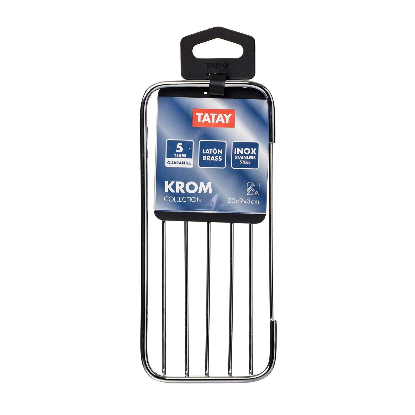 TATAY - Krom rectangular bath & shower basket with front opening. Stainless steel and brass.