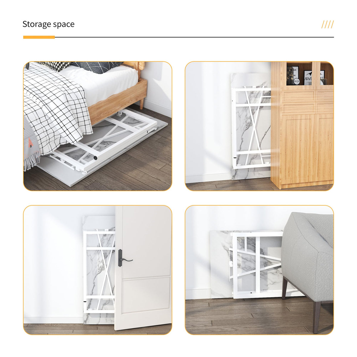 Lutown-Teen Folding Desk 120 cm No Assembly Required, White Marble