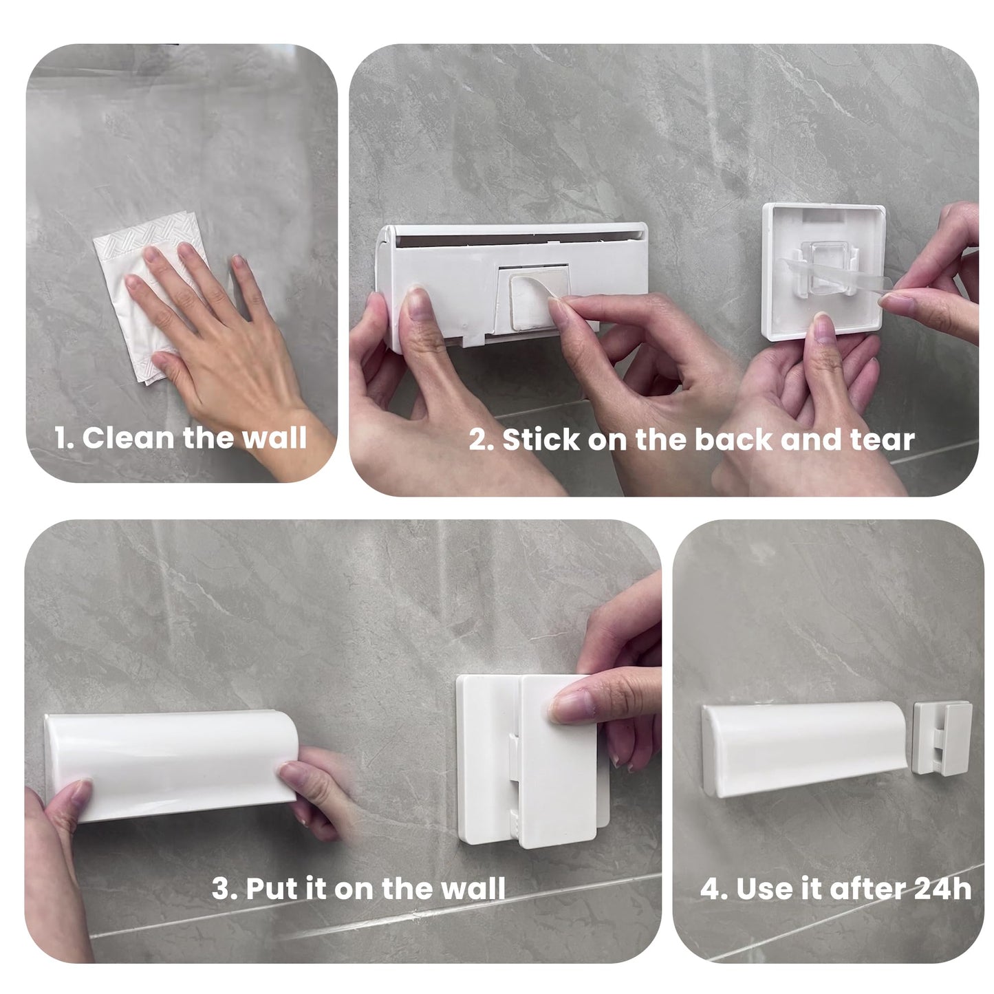 Linkidea 6 Slots Toothbrush Holder with Dustproof Cover & Toothpaste Clip, Plastic Self-Adhesive Brush Hanger for Shower
