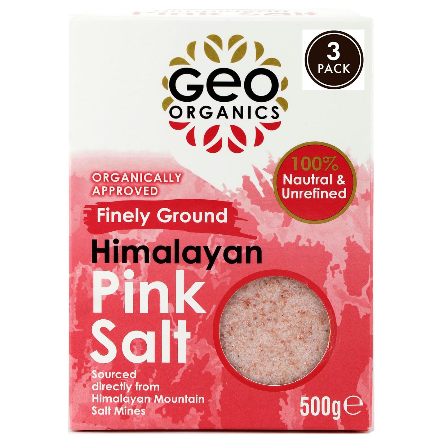 Geo Organics Pure Himalayan Pink Salt Crystals 500g (Pack of 3) | 100% Natural Salt & Unrefined | Harvested Using Sustainable & Eco-Friendly Practices