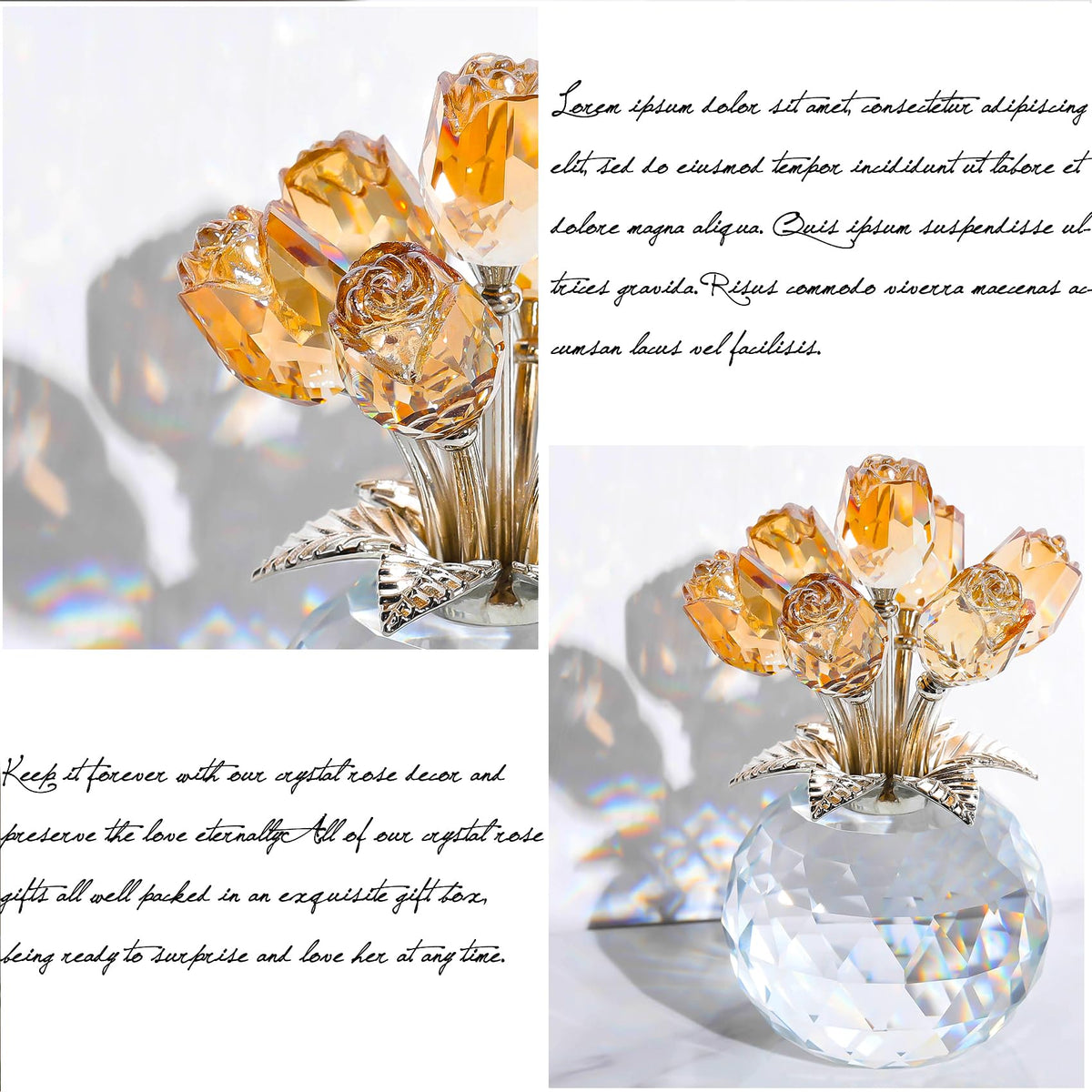 Ornalrist Crystal Gold Roses Flower Figurine with Vase, Glass Roses Bouquet Floral Collectible Gifts for Women Mum on Valentine's Day Golden Wedding