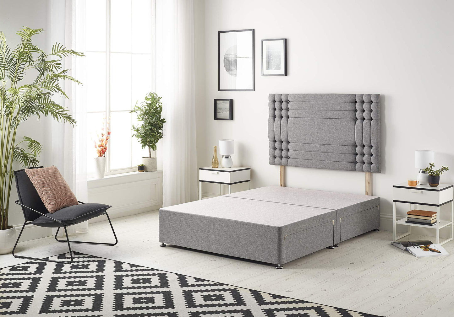 Bed Centre Flexby Divan Bed Base with Matching Headboard, No Drawers and in 3FT. 4FT. 5FT & 6FT (3FT Single, Plush Beige Fabric)