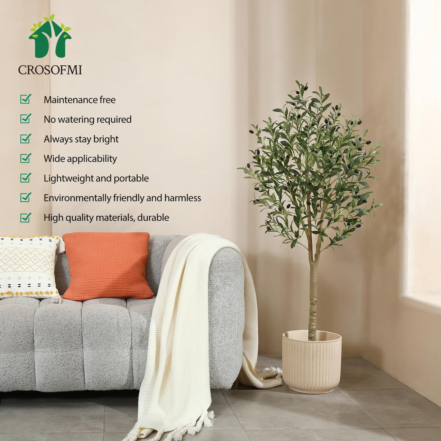 CROSOFMI Artificial Olive Tree 150cm Big tall Fake Plants, Artificial Olive Silk Plants Indoors in Pots, Faux Tropical large artificial plant suitable
