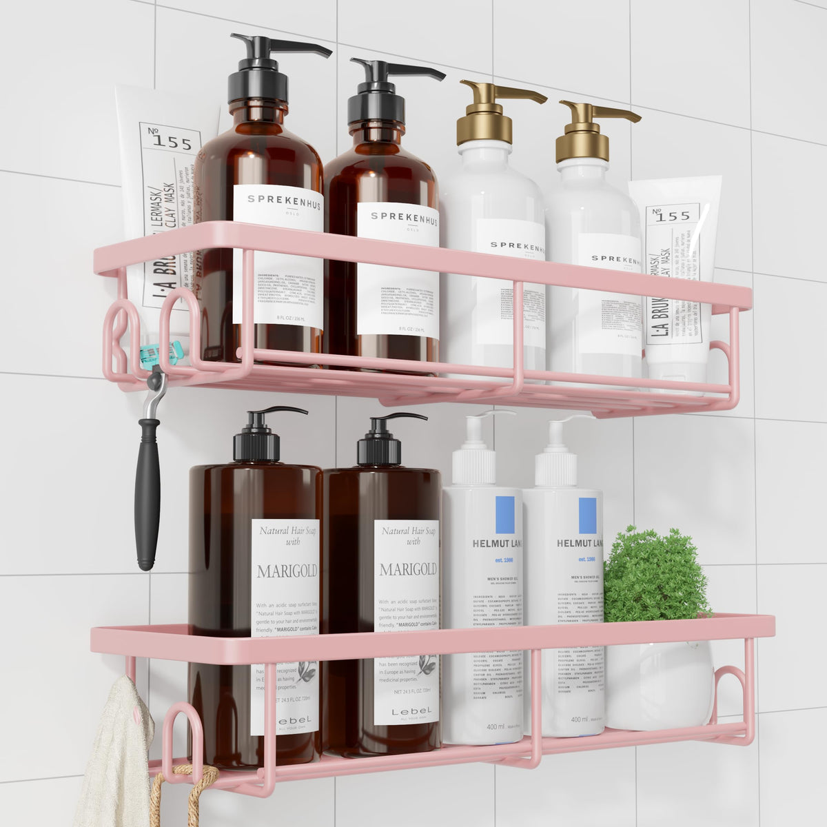 Kitsure 2 Pack Rustproof Shower Caddy - Minimalist Style Bathroom Shelves, Wall-Mounted Shower Shelf, Large Capacity&Durable Bathroom Accessory,