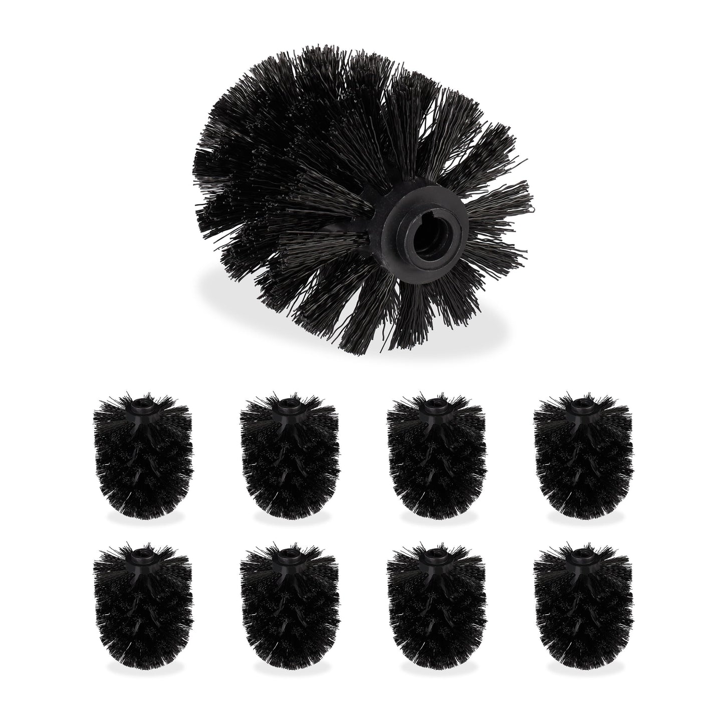 Relaxdays Toilet Replacement Heads, Set Of 9, Pack Of WC Brushes, Plastic, 12 mm Thread, D: 7 cm, Black, PP