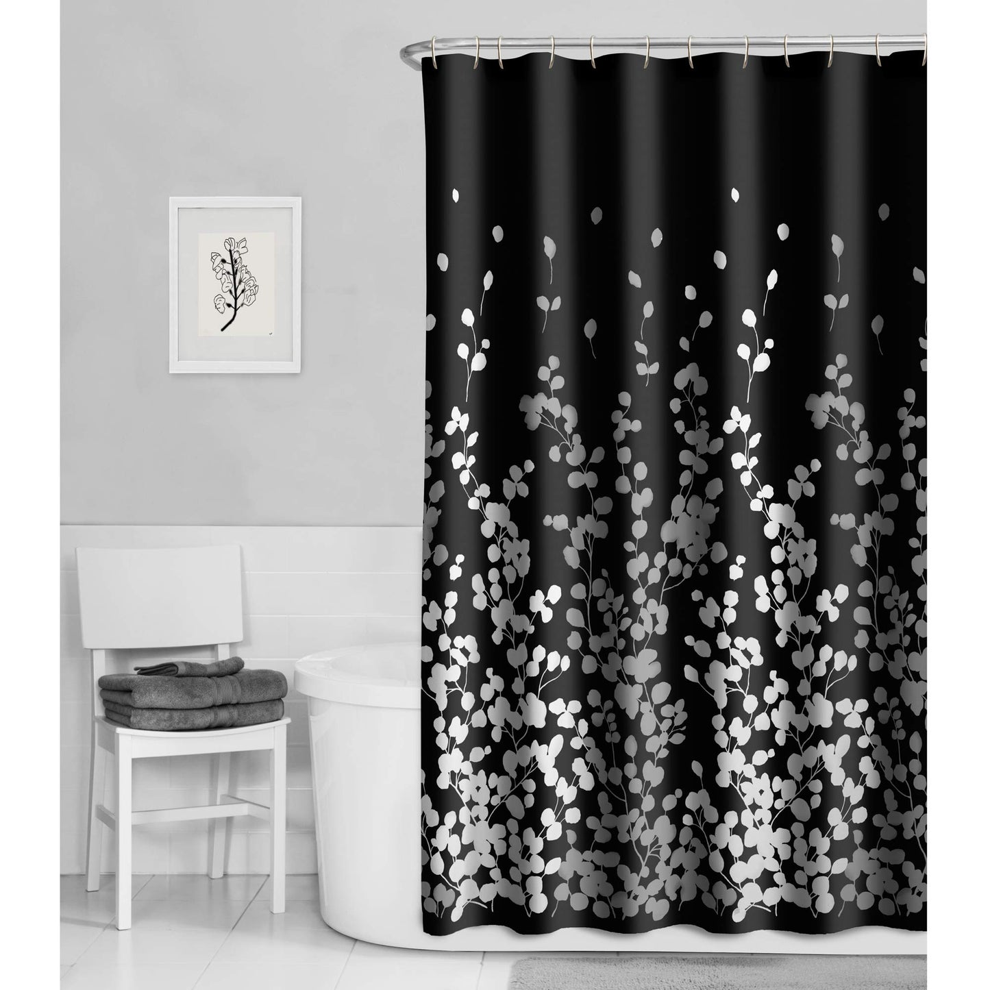 MAYTEX Shower Curtain, Polyester, Black White, 70" W x 72" L (Pack of 1)