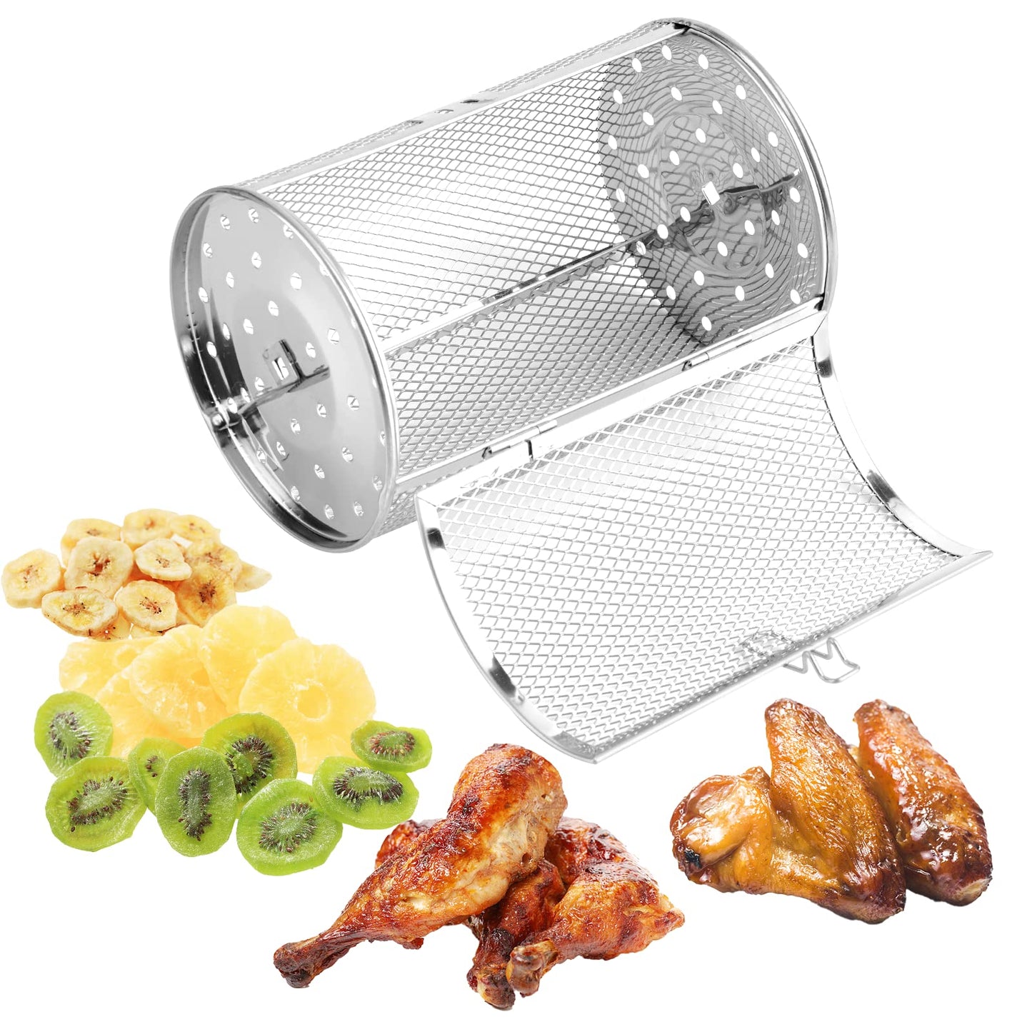Tower Air Fryer Basket - Stainless Steel Tower Rotisserie Basket, air Fryer Oven Accessories, 360 Degree Rotating Grill Roaster Drum for Air Fryer
