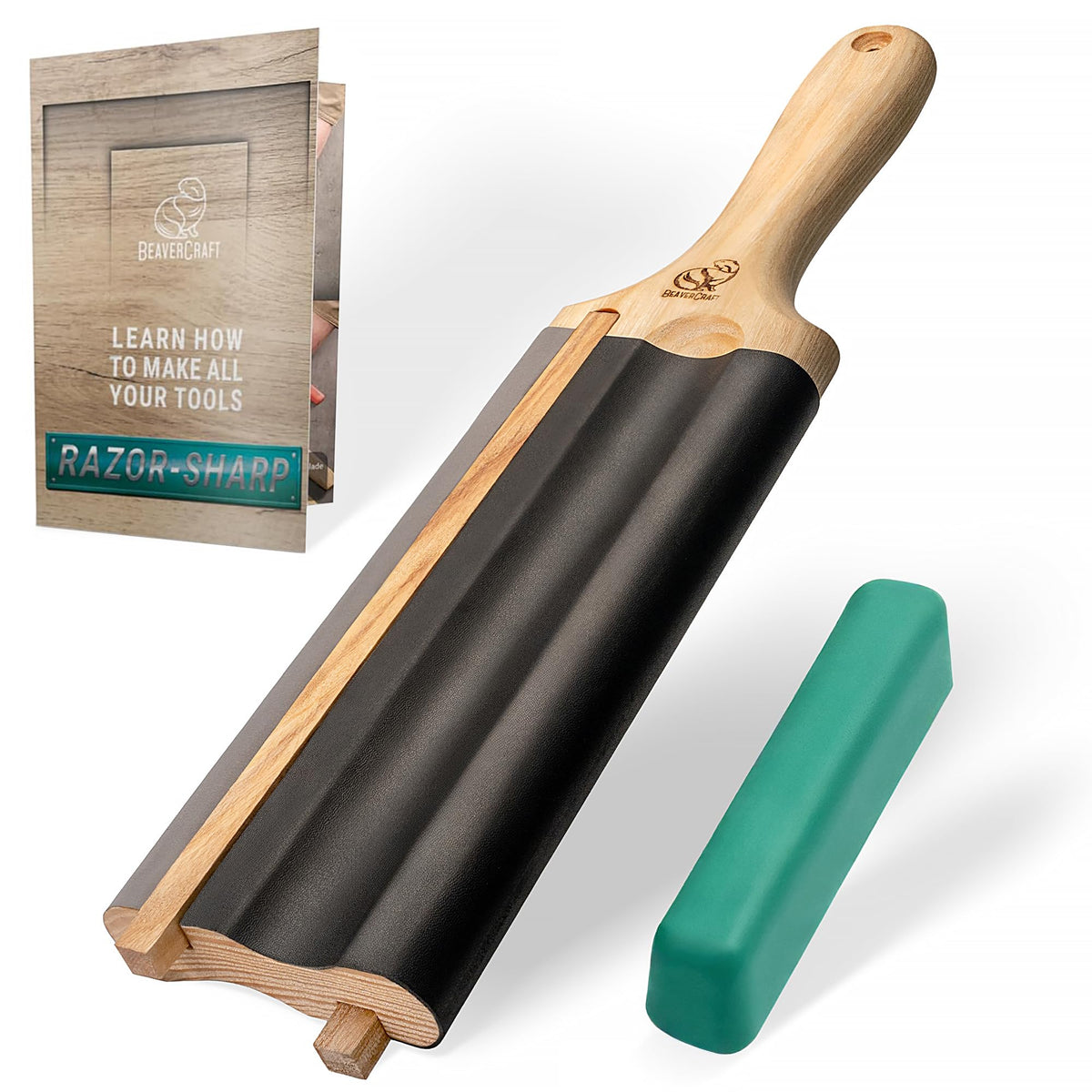 BeaverCraft LS5P1 Wood Carving Strop Wood Gouge Hook Knife Sharpening Honing Tools Stropping Kit Leather Paddle Spoon Tools Sharpening Kit Sharpener