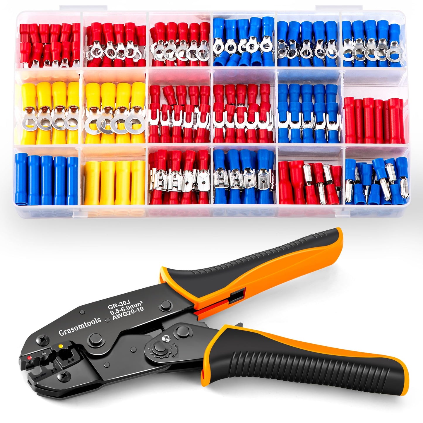 Insulated Wire Terminal Crimping Tool Kit, 0.5-6mm? Ratchet Crimping Plier, Insulated Crimping Tools with 370 pcs Insulated Crimp Connectors