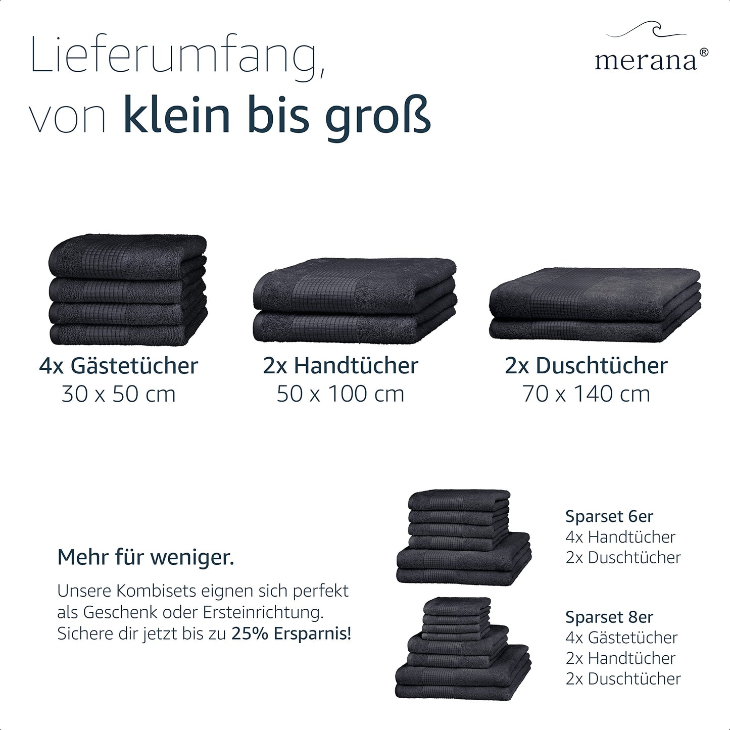 Merana Rome Hand Towel Set, Absorbent, Soft and Lint-Free, Terry Luxury Quality, 100% Cotton, Oeko-Tex, 590 GSM