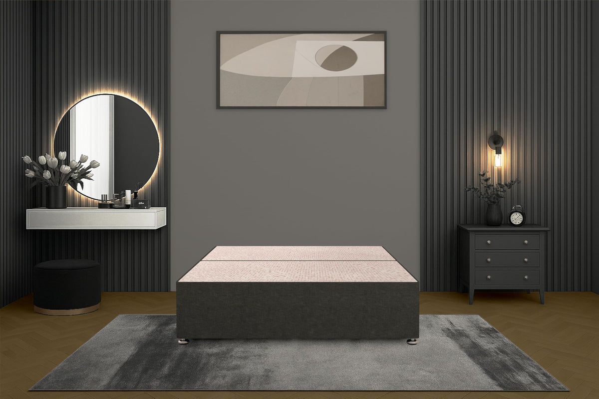 Bed Centre Bliss Grey Linen Divan Base with Optional Drawers and Headboard (4FT6 Double, 2 Drawers Same Side No Headboard)