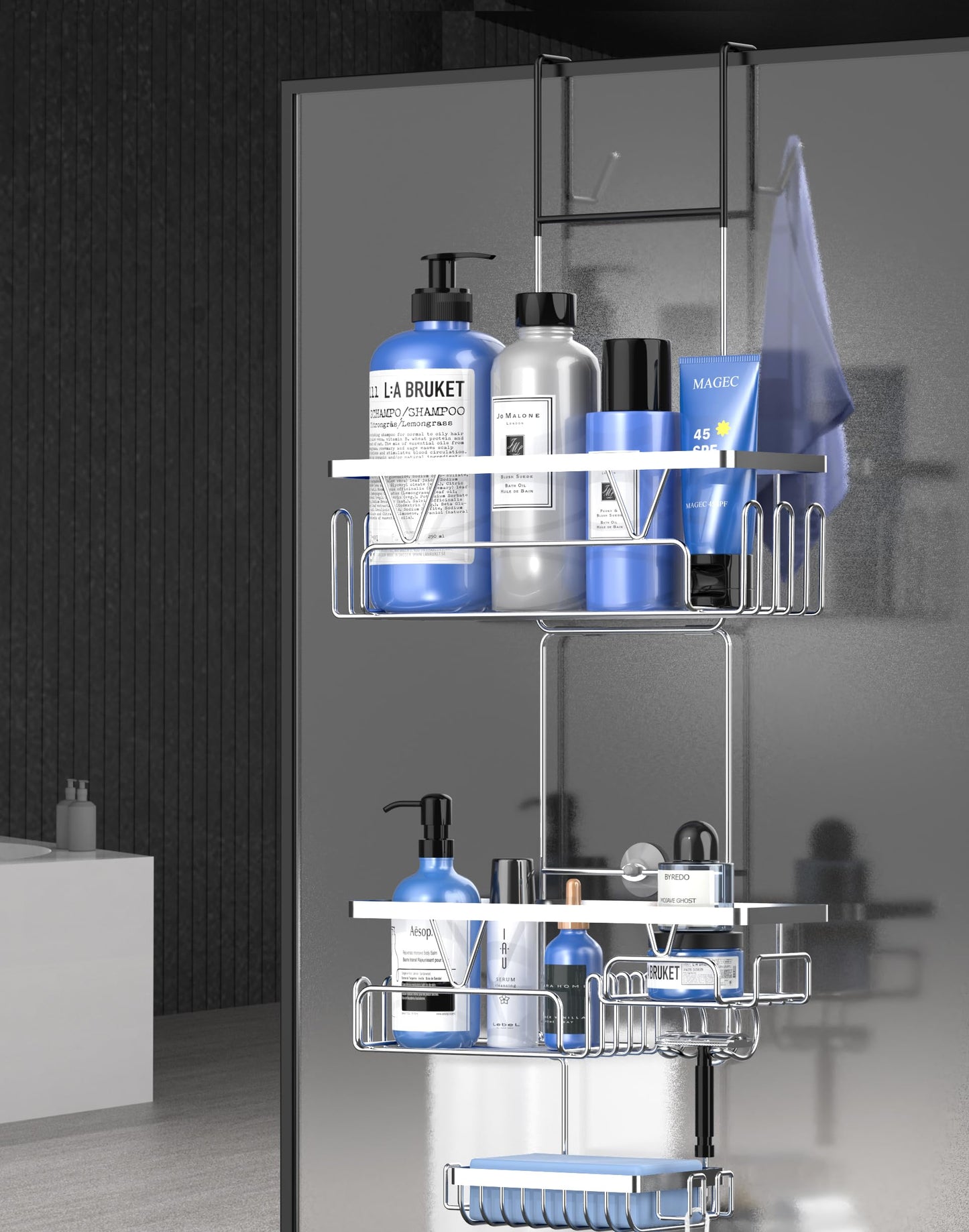 Kegii Hanging Shower Caddy - Over Door Storage Rack, Stainless Steel Organiser, No Drilling Shelf