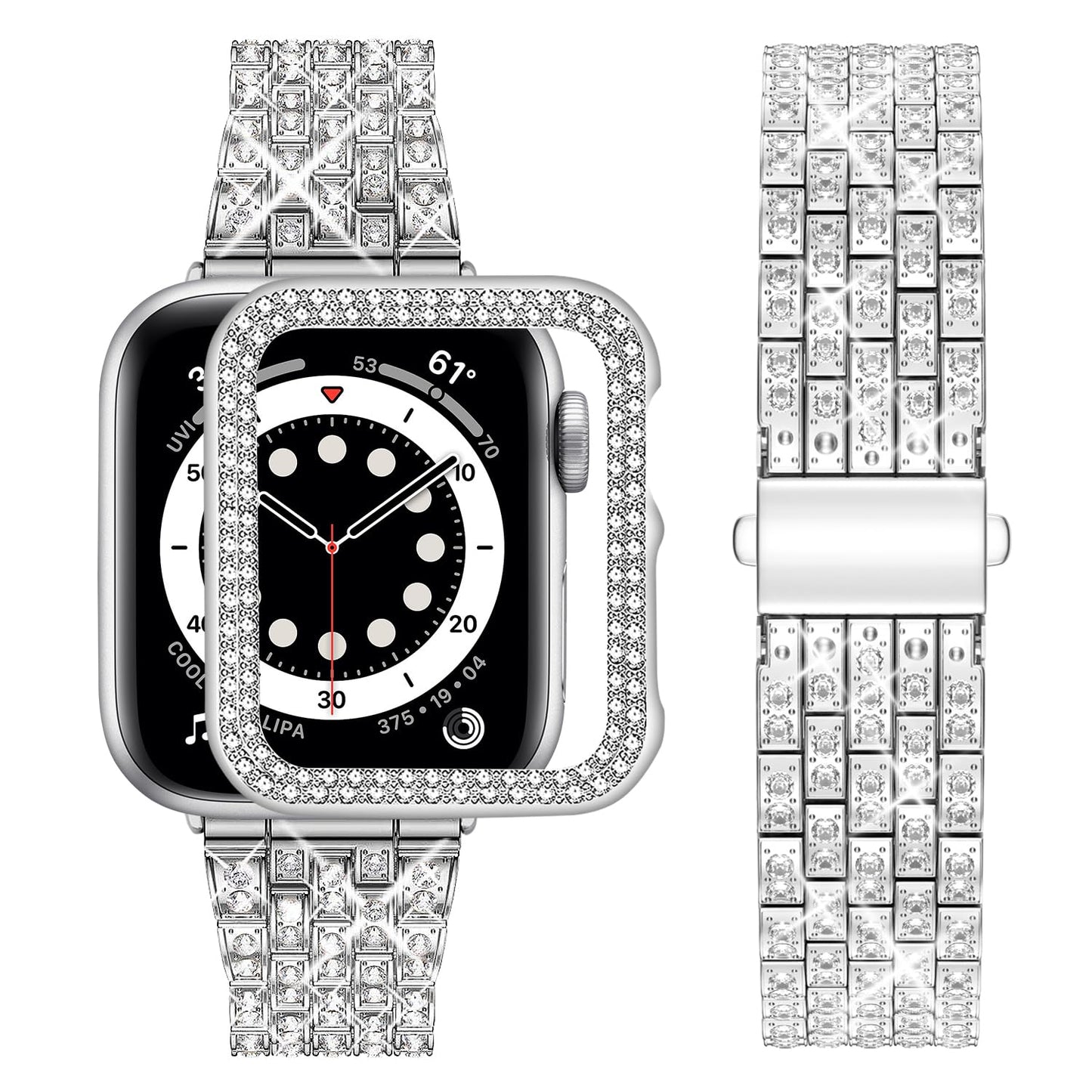wutwuk Compatible Bling Apple Watch Straps 40mm with Bling Case, Silver Sparkling Metal Woman iWatch Straps, Bling Strap Diamond Rhinestone Wristband