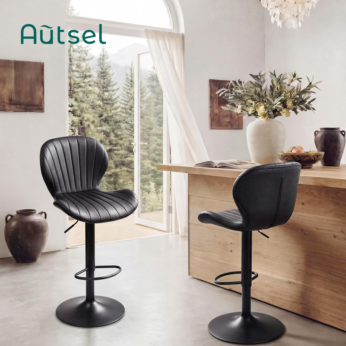 Bar Stools Set of 2, 360°Swivel Bar Chairs, Kitchen Dining Stools, Black