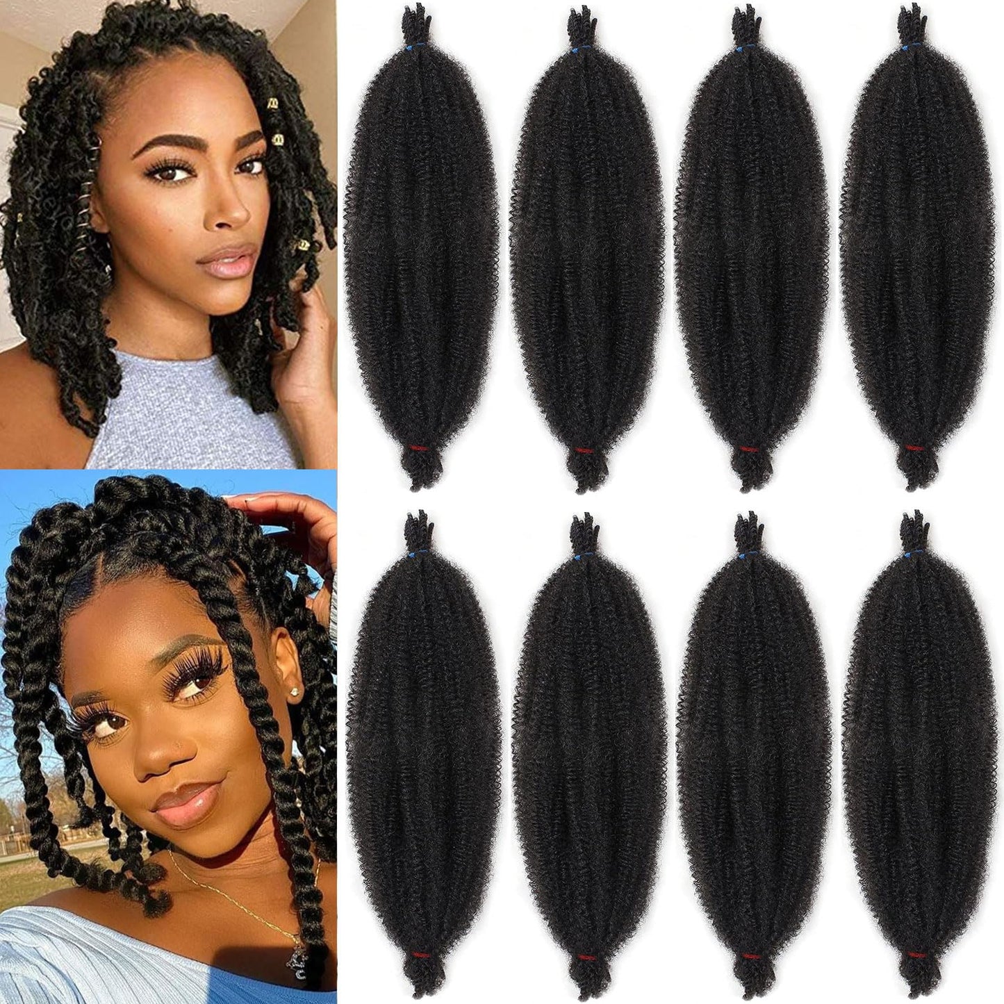 Xtrend 8-Pack Afro Twist Hair - Pre-Separated Spring Twist Extension, 12 Inch Length, Faux Locs, Natural Black Marley, Synthetic, 8 Strands/Pack,
