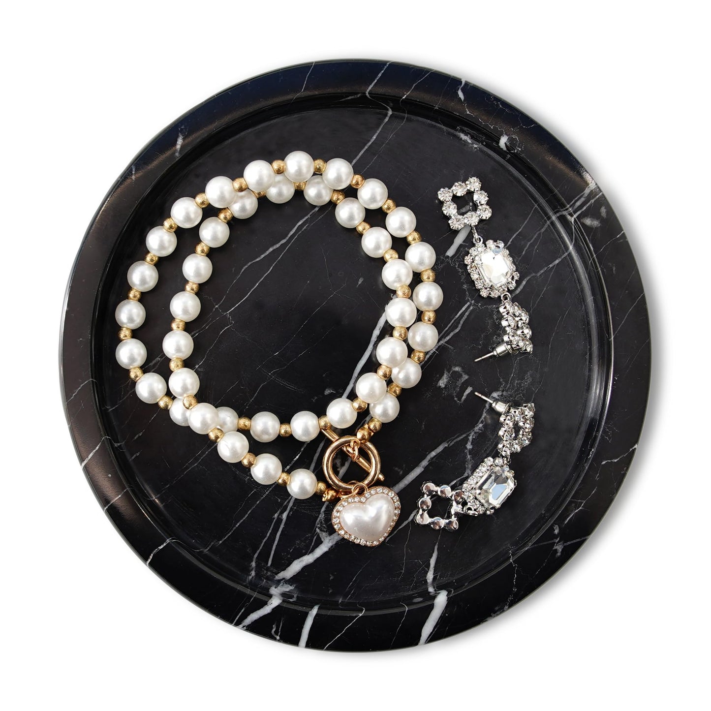 Marble Tray Bathroom Tray ? Elegante Marmor Deko f?r Bad & Dusche, rutschfest, wasserfest, stylisches Badezimmer Organizer - Black