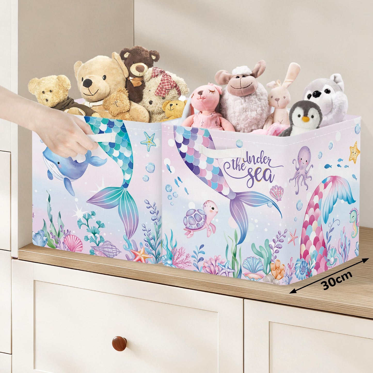 Clastyle 3 pcs Mermaid Cube Storage Boxes for Shelves Kallax Boxes