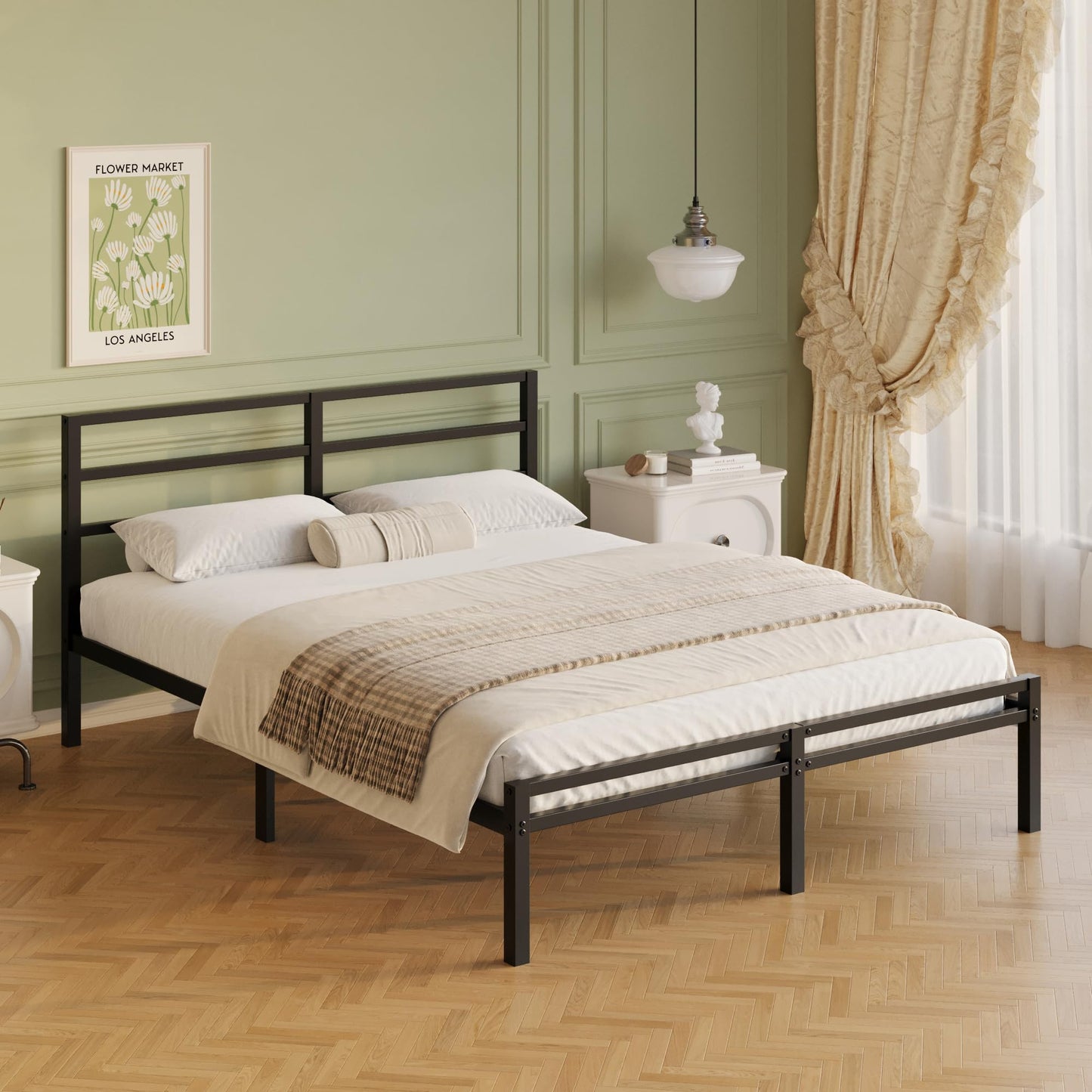 Lutown-Teen Metal Small Double Bed Frame with Headboard and Footboard