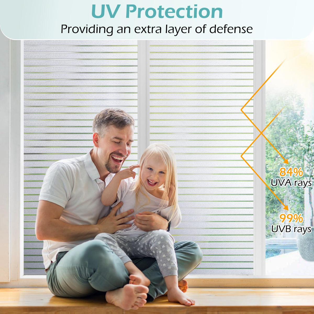 DOWELL Window Film Privacy Film for Glass Windows 60x400cm, Frosted Stripe Pattern Sticker Static Cling, Opaque Self Adhesive Glass Vinyl Decorative