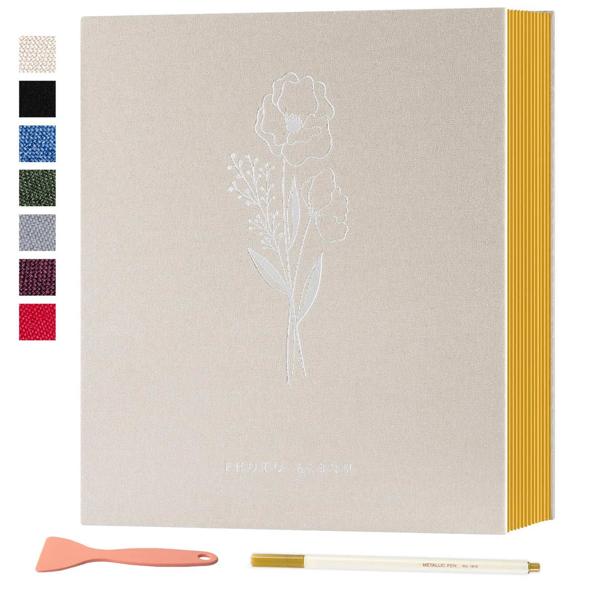 Lanpn Self Adhesive Photo Album Scrapbook 80 Pages, Linen Photos Albums DIY Sticky Magnetic Pages holds 6x4 7x5 A4 A5 Picture for Family Wedding