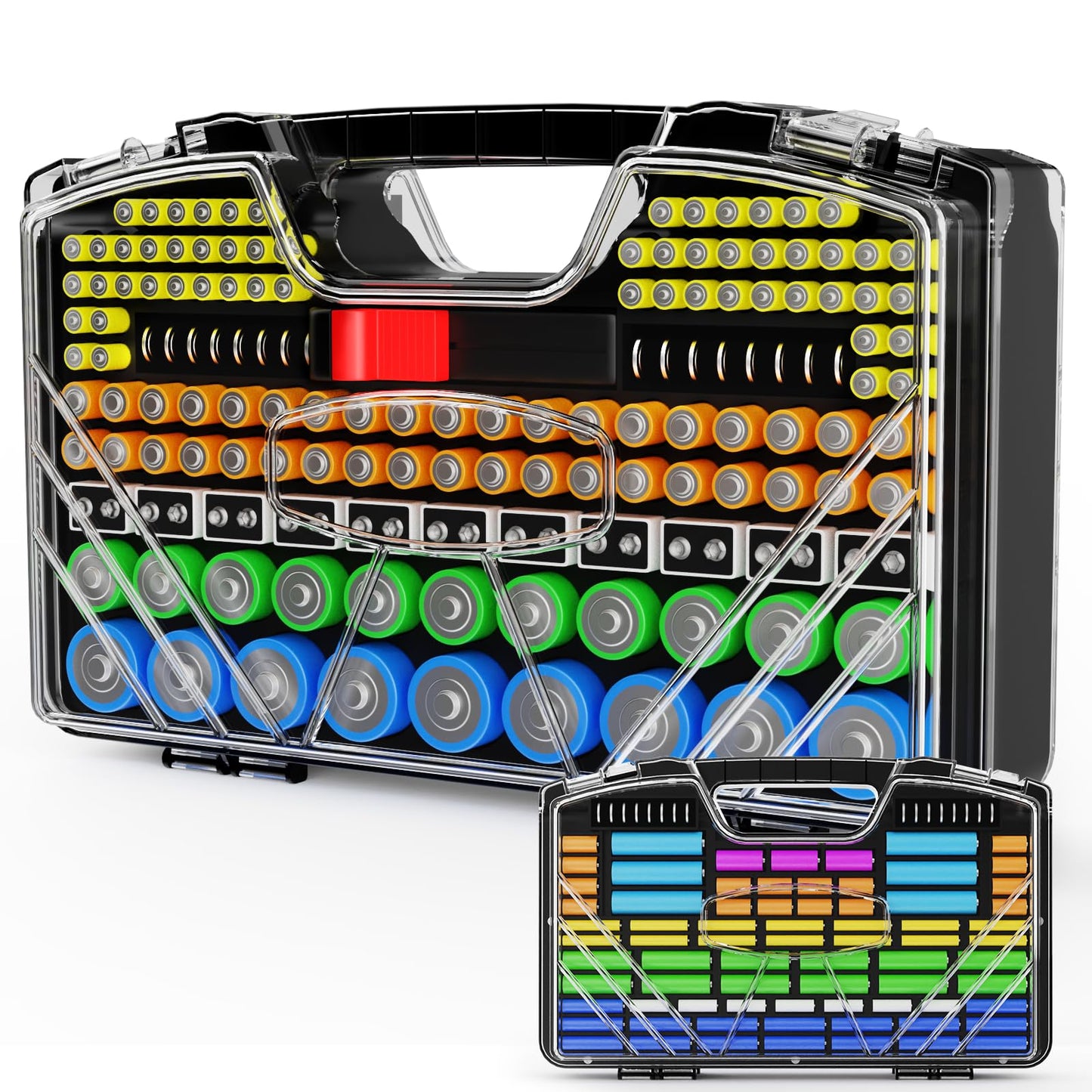 Battery Storage Case with Battery Tester- 285 Batteries Double-Sided Battery Organiser Storage Holder Box, Holds AA AAA 4A C D Cell 9V 3V Lithium LR44