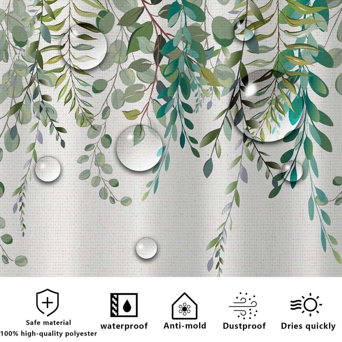 FAIRYGATE Outdoor Shower Curtain Sage Green Shower Curtains for Bathroom Waterproof Quick-Drying Fabric Plant Shower Curtain Set with 12 Hooks B9409