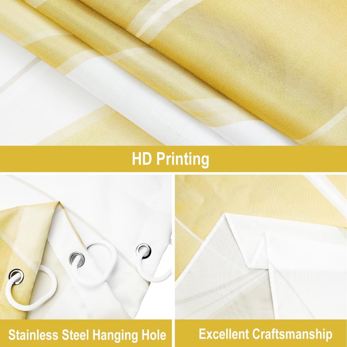 GCIREC Shower Curtain, 180x180cm, Modern Abstract Yellow White Ombre Striped Minimalist Art Waterproof Fabric Machine Washable Bathroom Curtain with