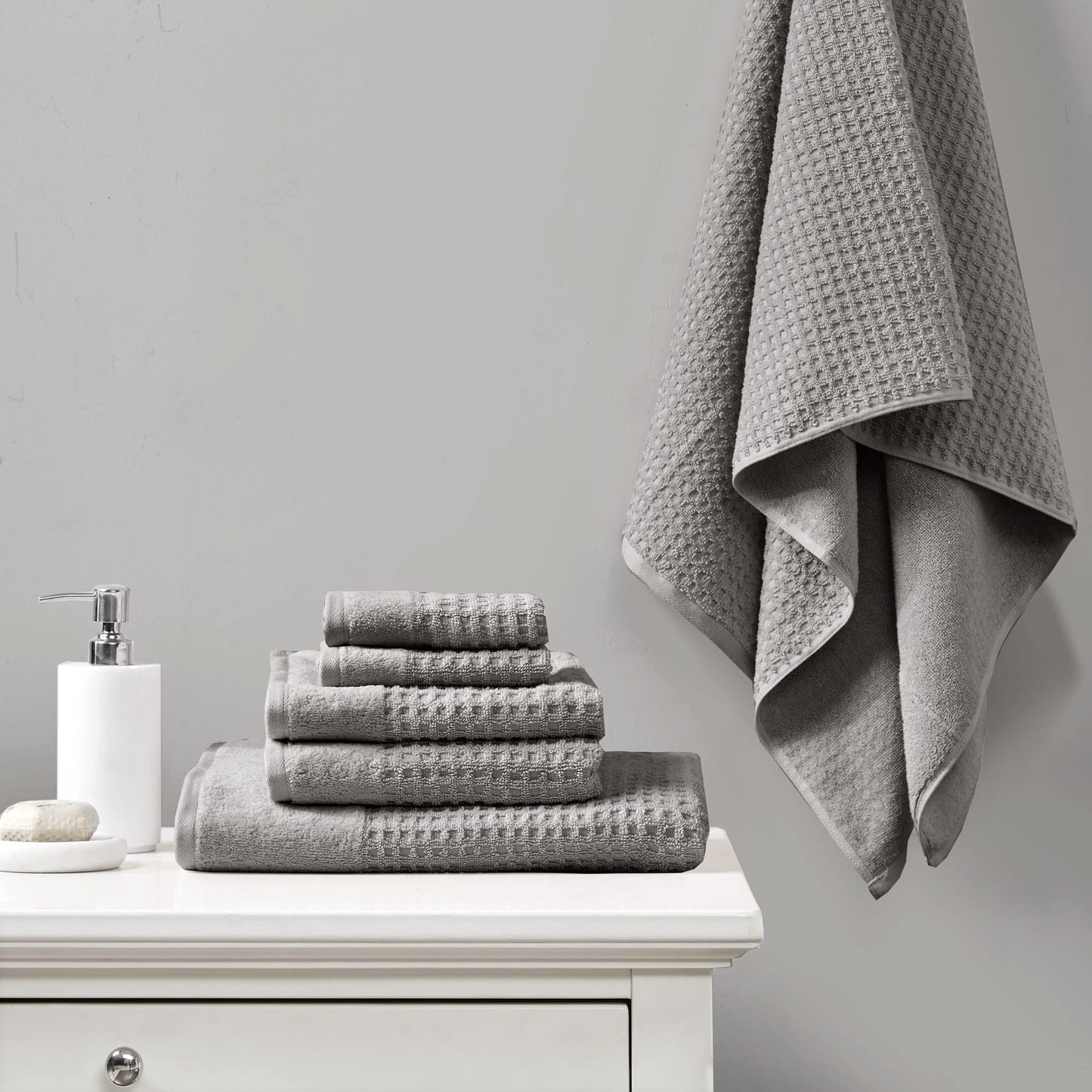 Madison Park Spa Waffle 100% Cotton Luxurious Towel Set, Premium Texture Waffle Weave, Highly Absorbent, Quick Dry, Hotel & Spa Quality Wash Clothes