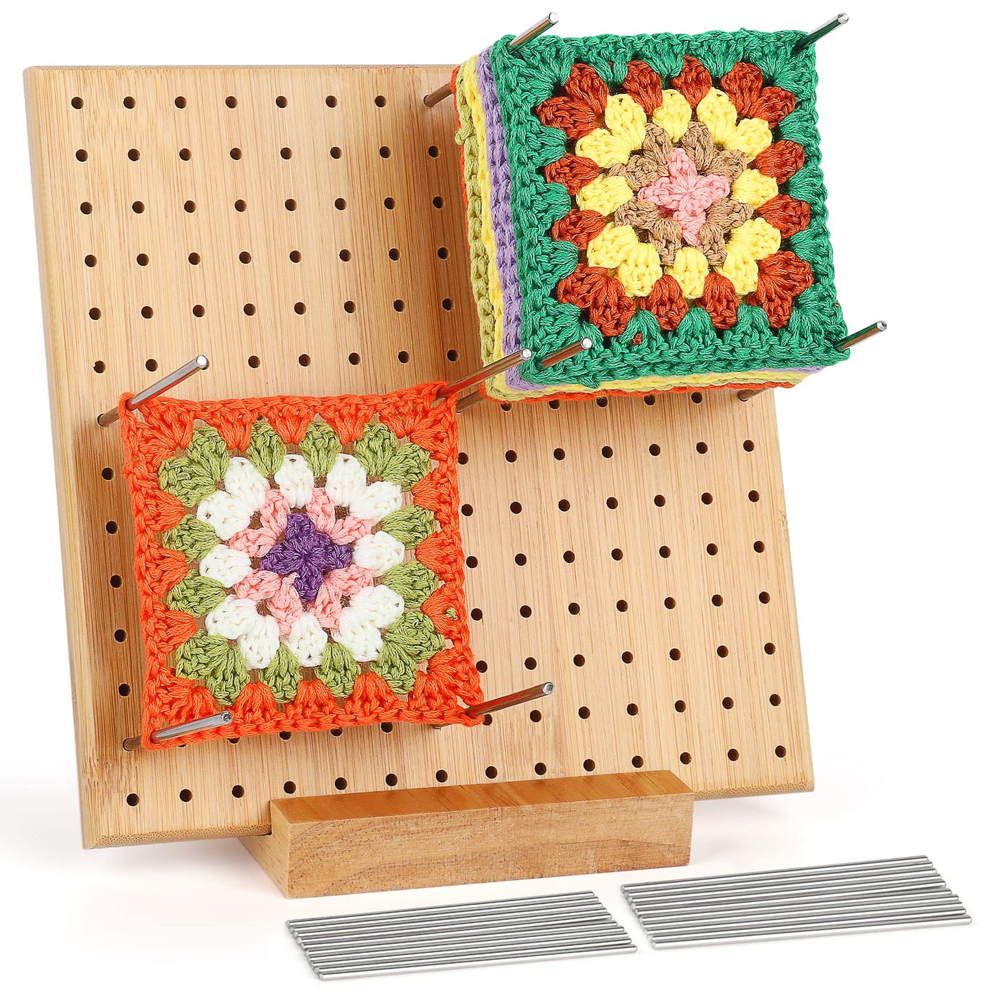 Crochet Blocking Board and Pins, Aeelike Granny Square Blocking Board for Crochet, Handcrafted Wooden Blocking Board with Metal Pins for Crochet &