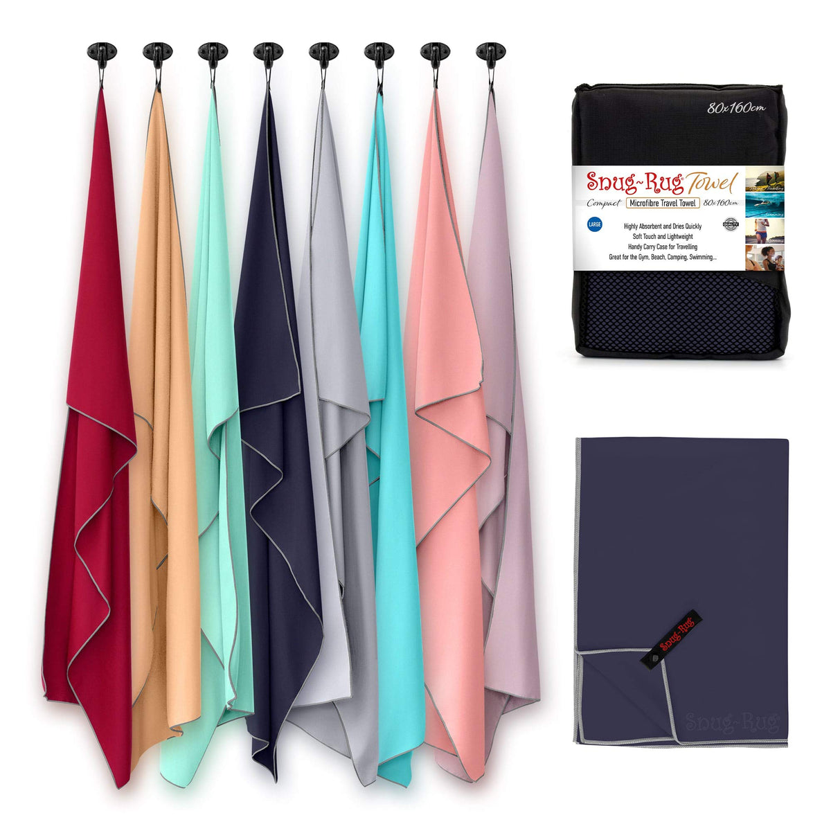 Snug Rug Microfibre Beach Towel Large 80 x 160cm ? Super Absorbent Quick Drying Lightweight Sand Proof Beach Towels Eclipse Blue