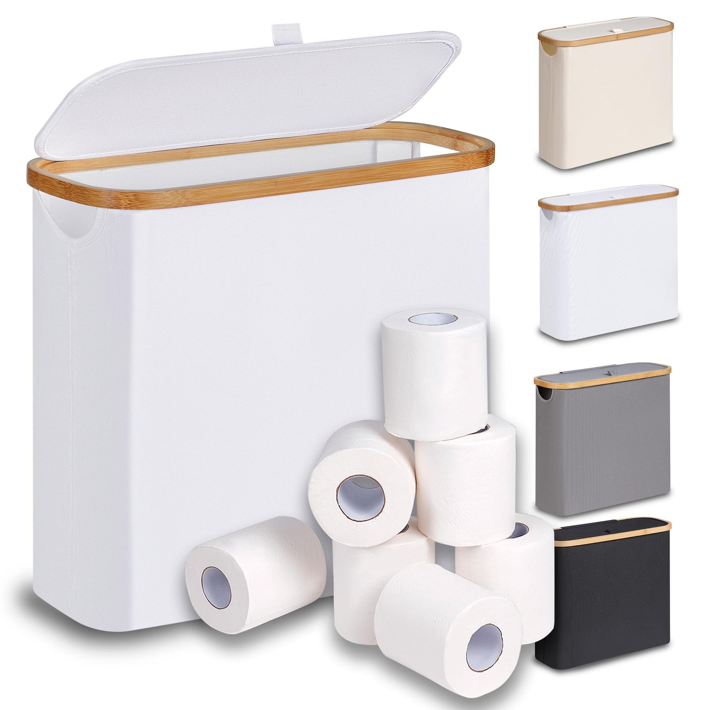 efluky 30L Toilet Roll Storage with Lid, Toilet Paper Basket, Bamboo Multifunctional Storage Basket Toilet Roll Basket for up to 9-12 Rolls, Perfect