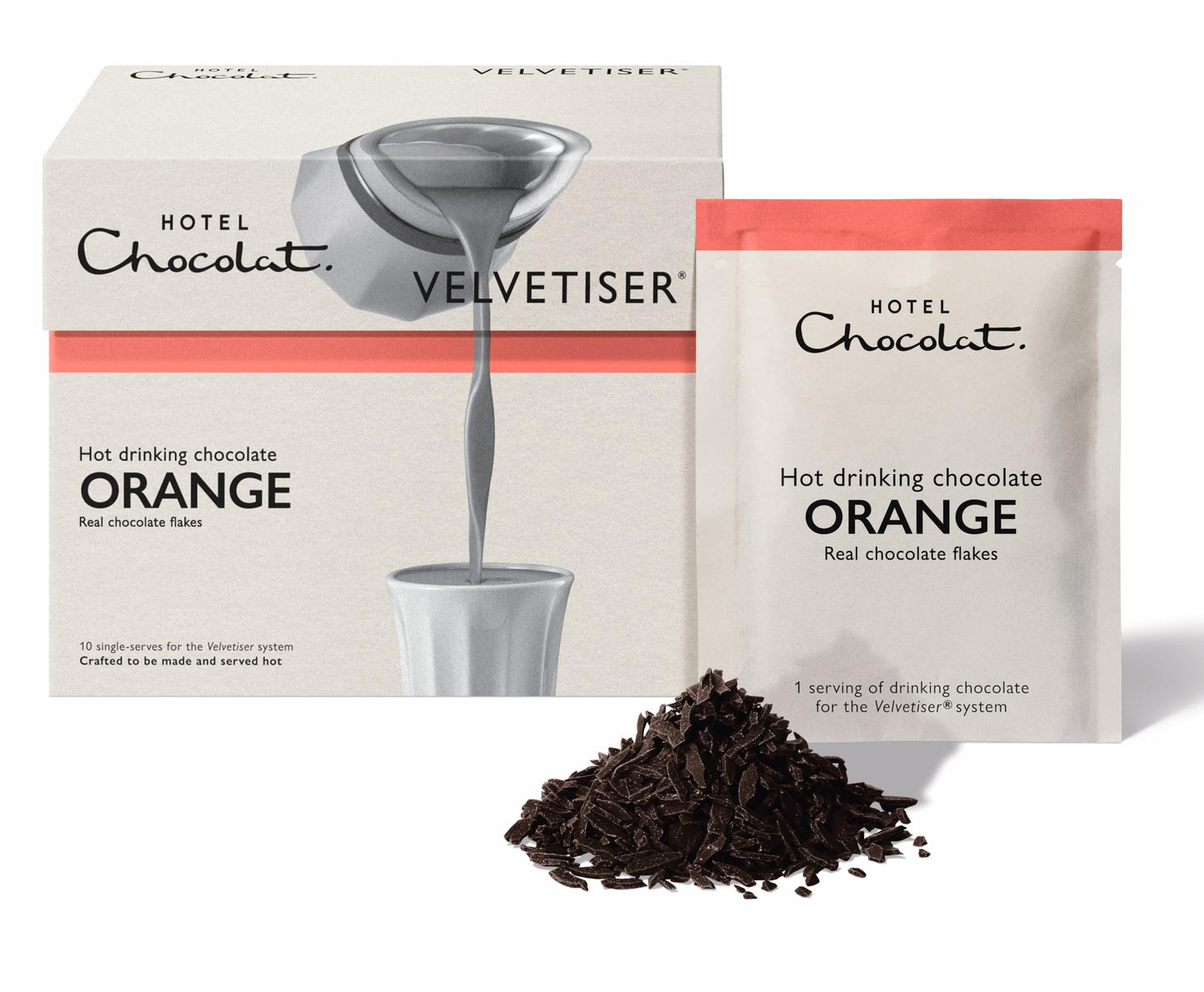 Hotel Chocolat Orange Hot Chocolate Sachets - Luxury Chocolate Flakes - Pack of 10 Single-Serve Sachets, 310g - Suitable for Vegetarians
