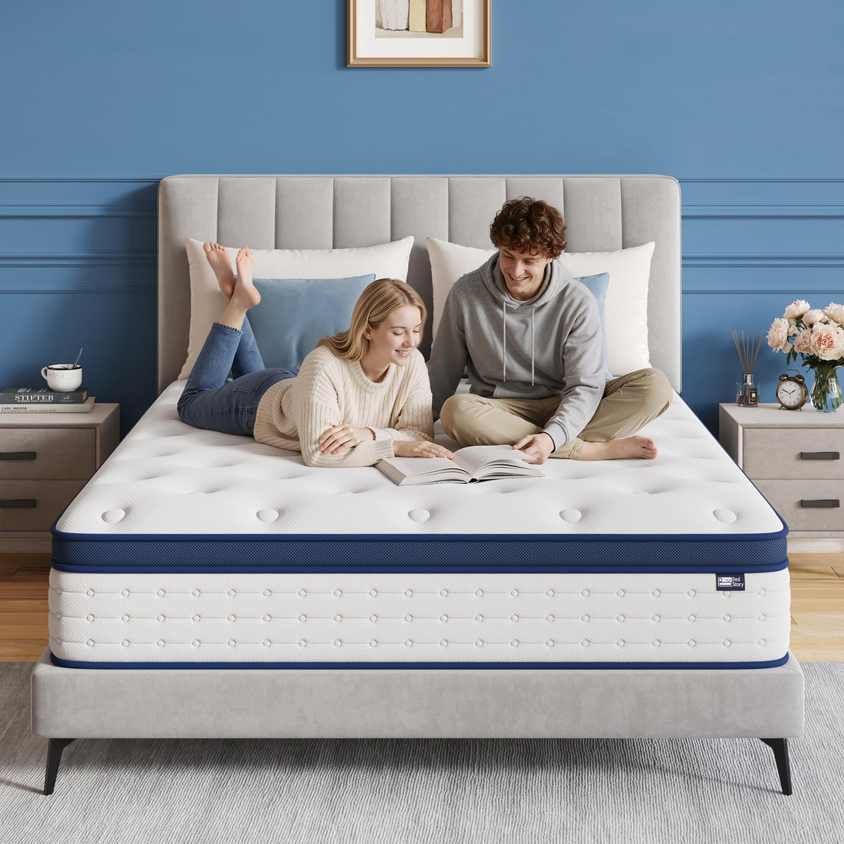BedStory Double Mattress 4FT6, 7.8 Inch Hybrid Mattress, 7-Zone Mattress with Breathable Foam and Individually Pocket Sprung Firm- Extra Lumbar