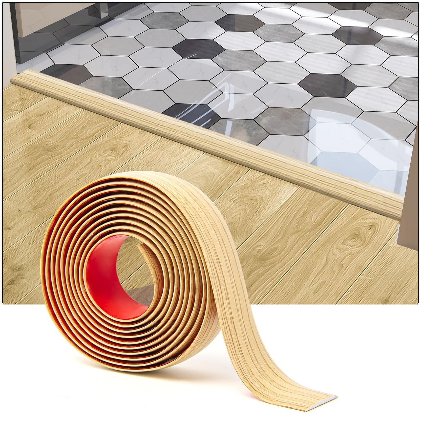 Art3d Self Adhesive Vinyl Floor Transition Strip, Laminate Floor Strip Floor Flat Divider Strip for Joining Floor Gaps,Carpet Threshold