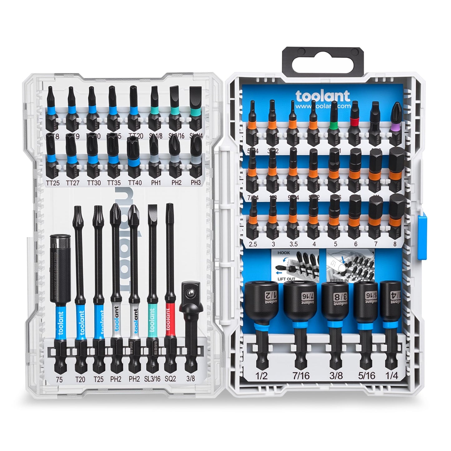 toolant 53-Piece Impact Driver Bit Set,S2 Steel Screwdriver Bit Set,Hex,Torx,Phillips,Slotted,Square Bits and Nut Driver with Case