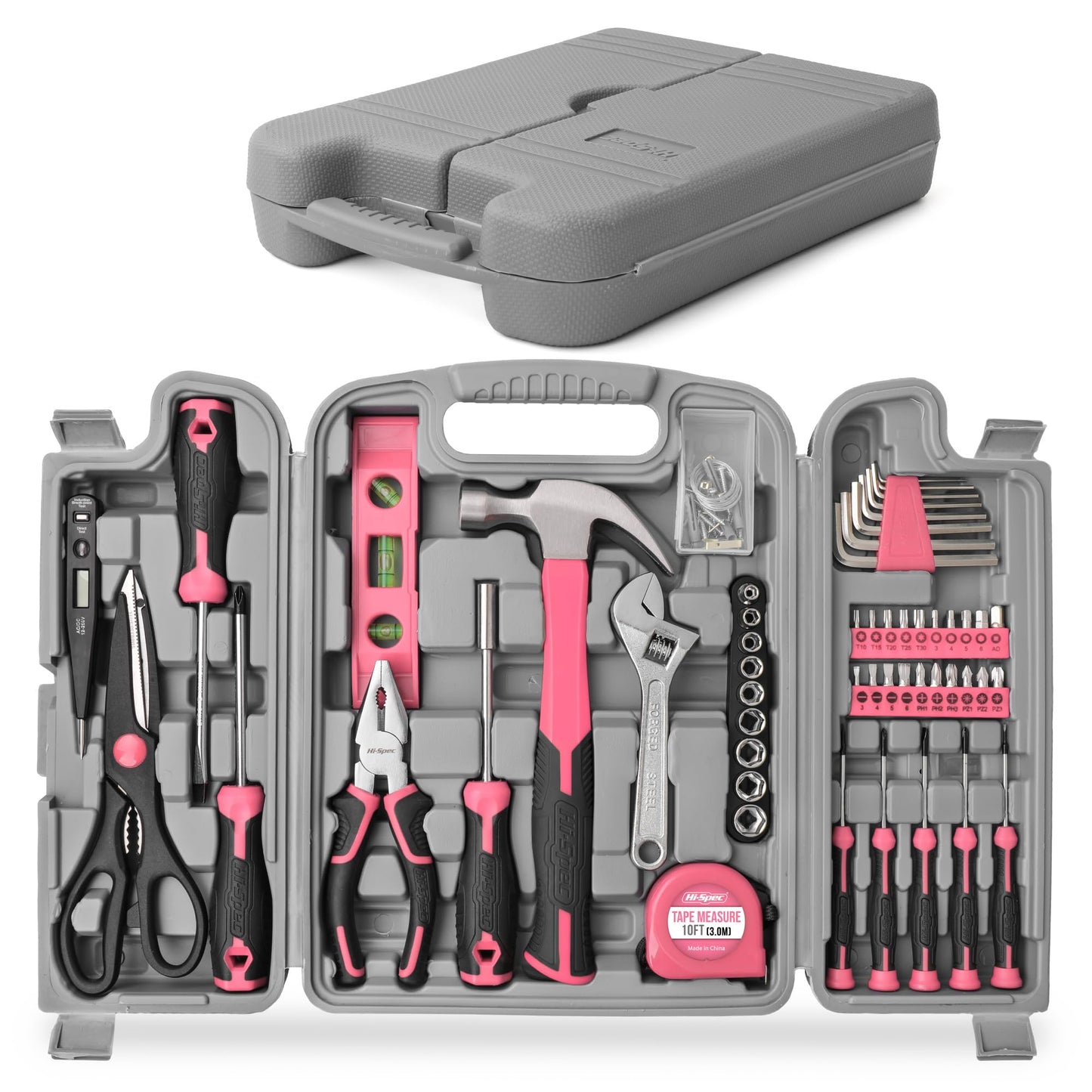 Hi-Spec 56pc Pink Home & Office DIY Tool Kit Set. Complete Household Tool Box with Essential Hand Tools Included for Basic Repairs, Maintenance & Home