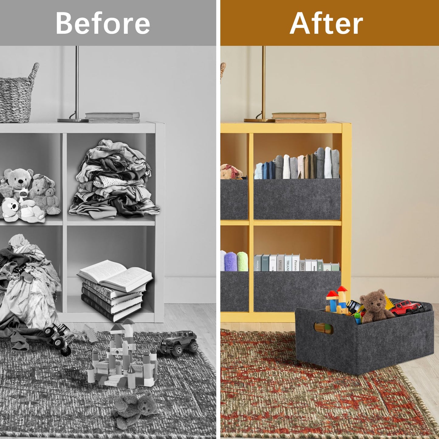 Starvortex 2Pack Felt Storage Basket, Foldable Fabric Storage Box with Handle, Wardrobe Storage Boxes, Drawer Organiser Clothes