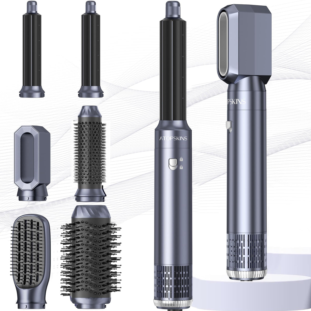 Atopskins Air Styler 6 in 1 Hair Styler Set 200 Millions Negative Ionic Airbrush 6 in 1 Multi Styler, 1000W High-Speed Hair Dryer Brush, 30mm Air
